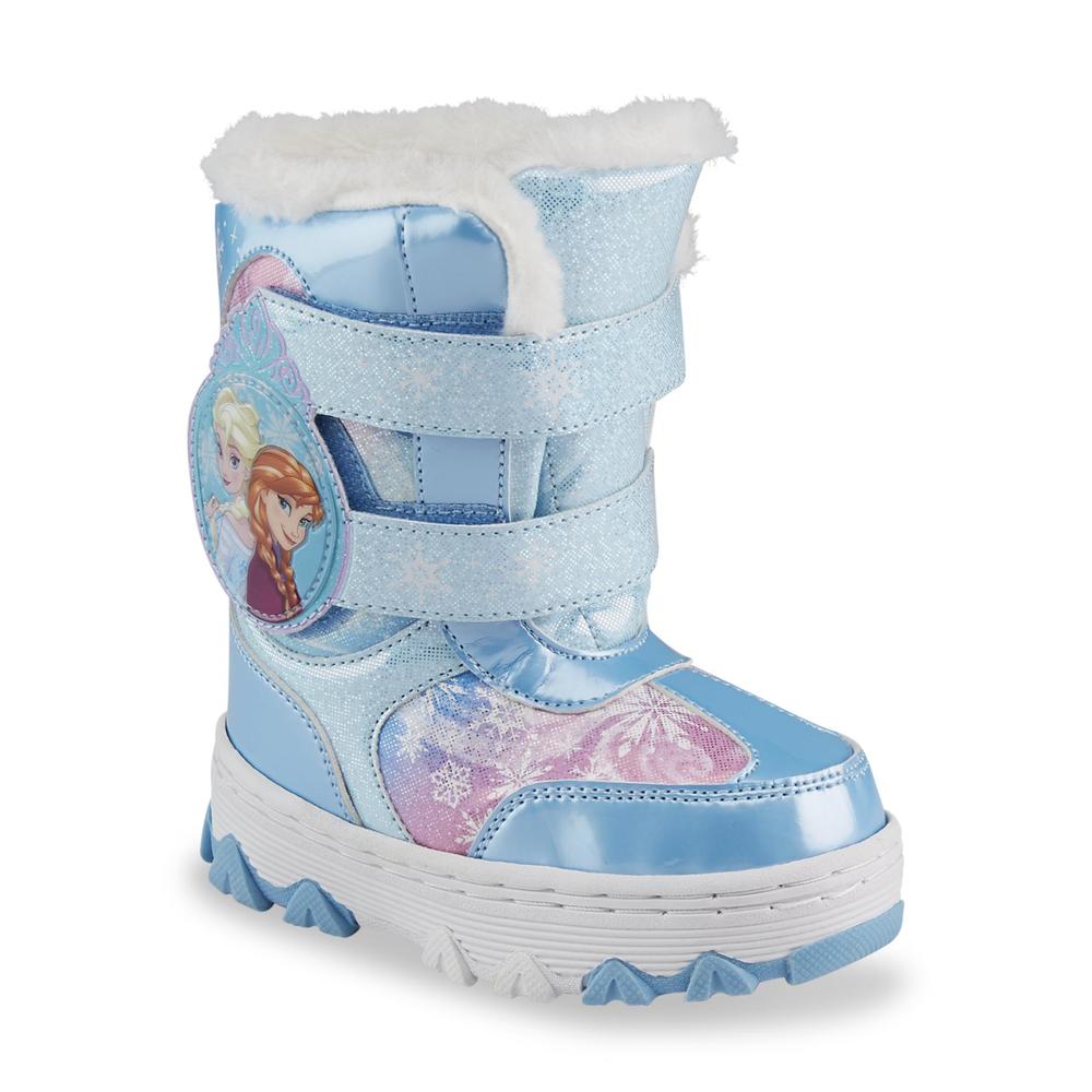 Disney Frozen Toddler Girl's White/Blue/Glitter Faux Fur Winter Snow Boot