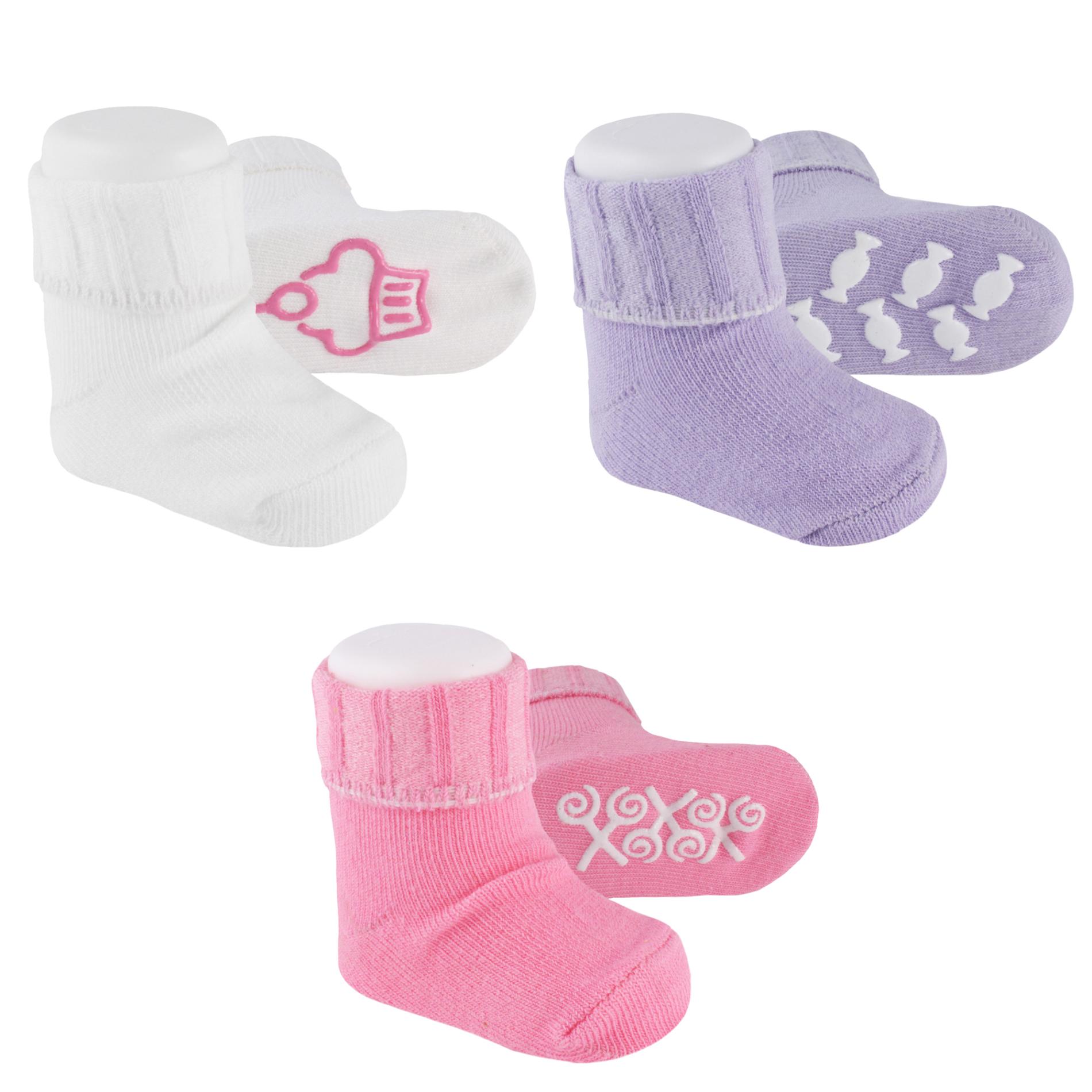 Little Wonders Infant Girl's 3-Pairs Slip-Resistant Socks