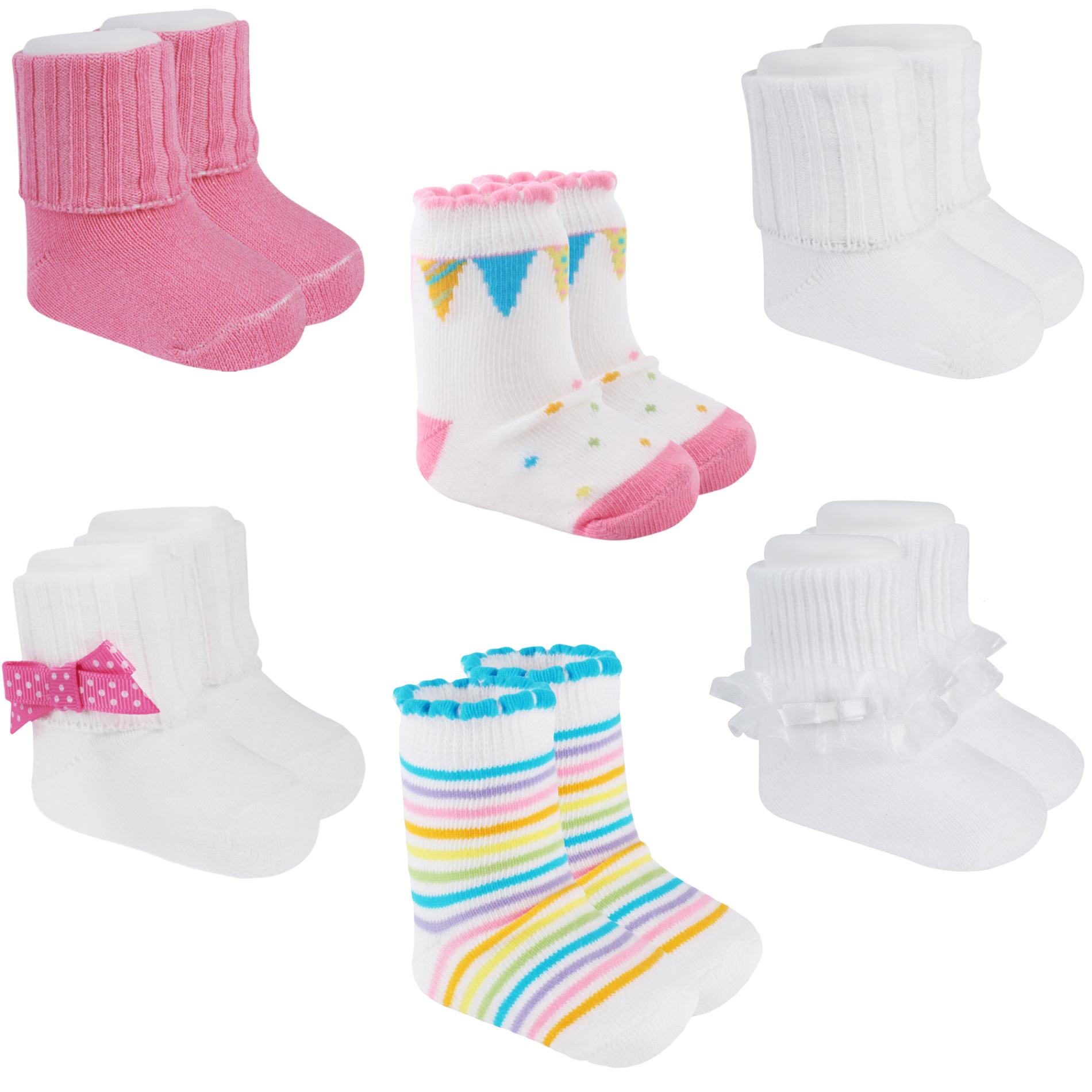 Little Wonders Infant Girl's 5-Pairs Socks - Solid  Striped  Dots