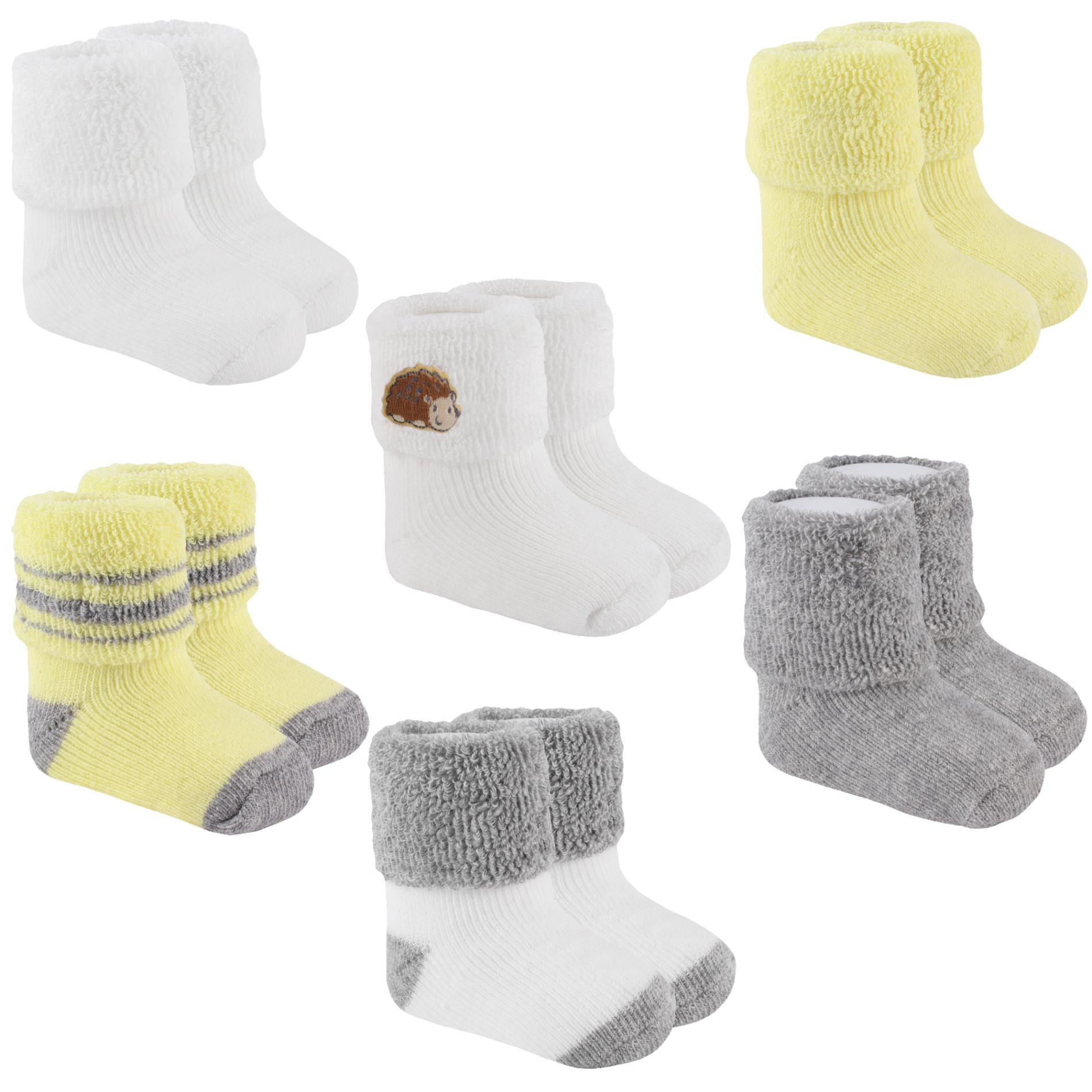 Little Wonders Infant Boy's 5-Pairs Terry Socks - Striped & Hedgehog