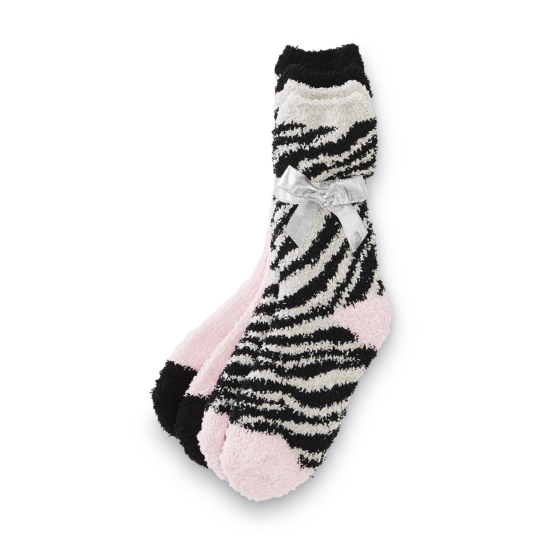 Joe Boxer Women's 2-Pairs Cozy Crew Socks - Zebra Print
