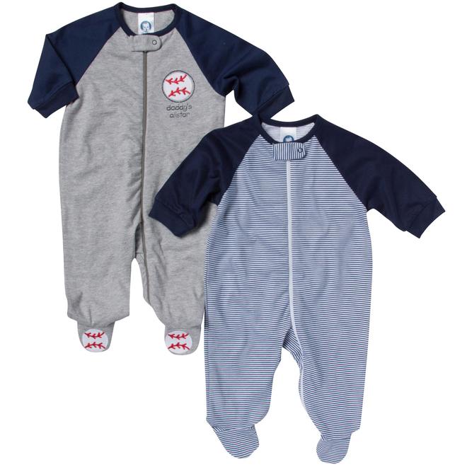 Gerber Newborn Boy's 2Pack Footed Pajamas Baseball