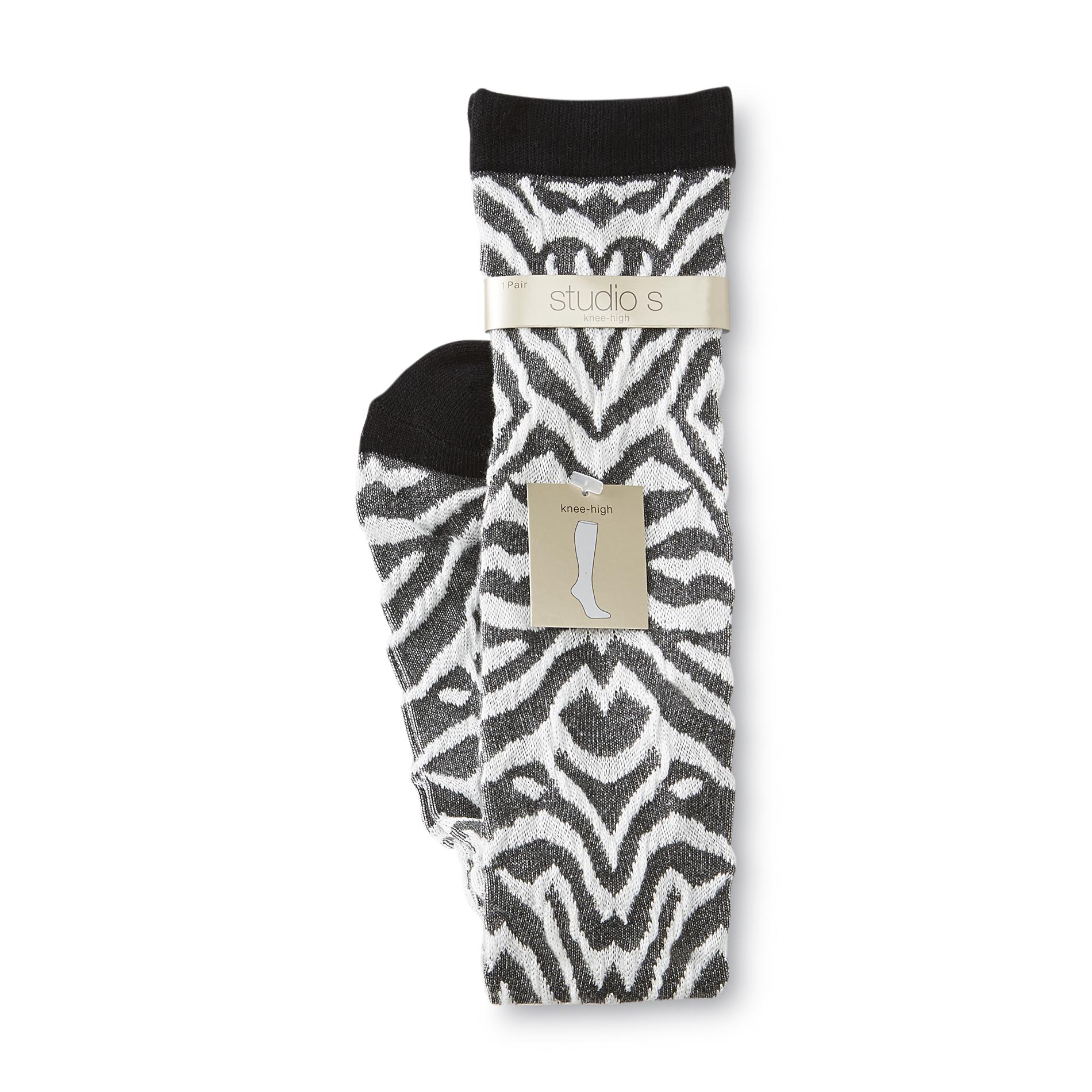Studio S Women's Knee-High Socks - Zebra Print