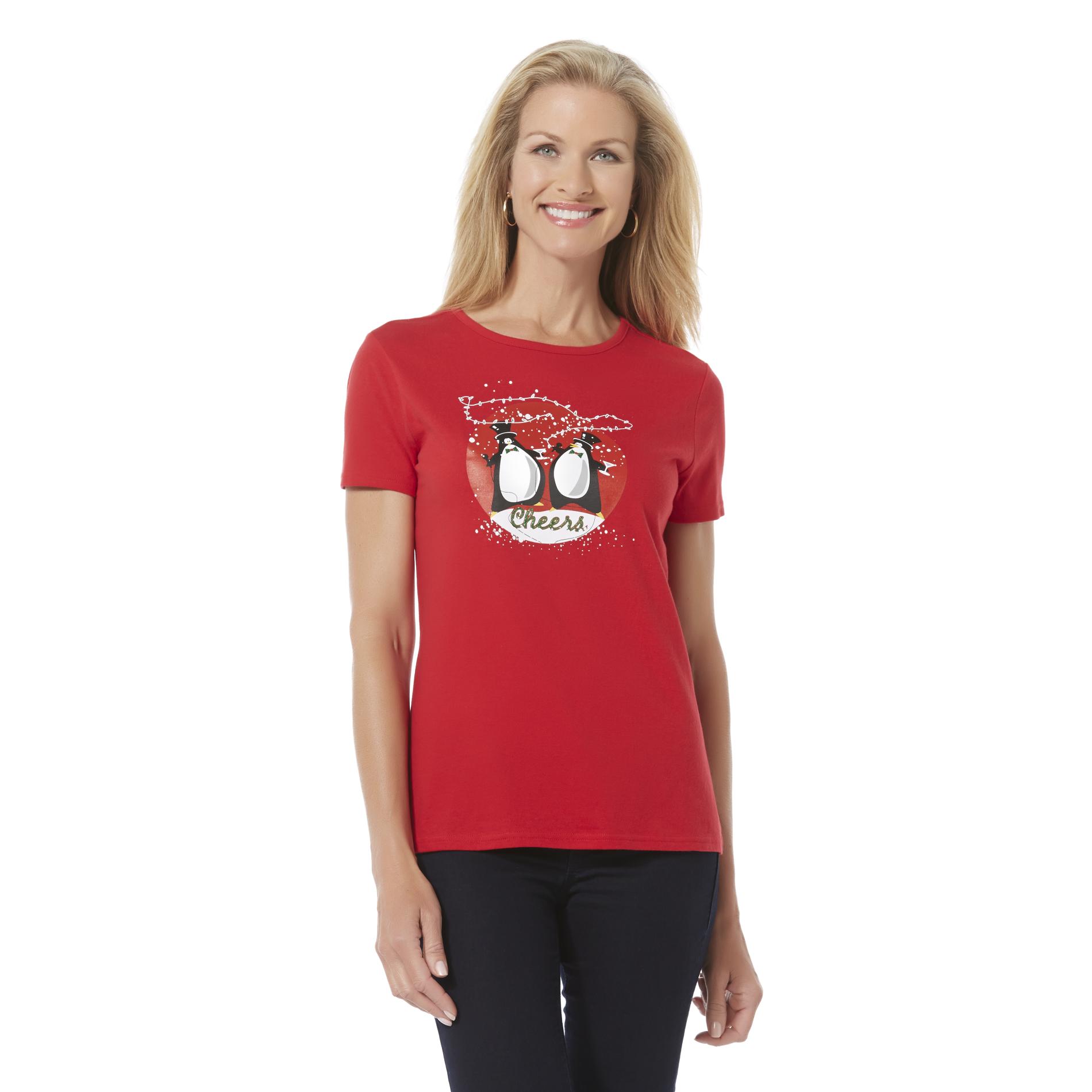 Holiday Editions Women's Plus Christmas Graphic T-Shirt - Penguins