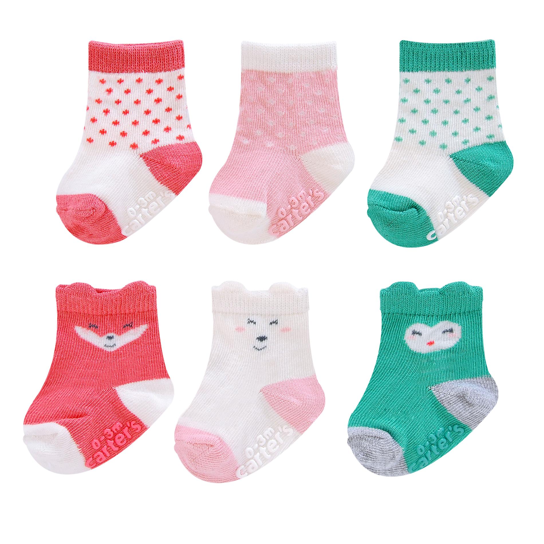 Carter's Newborn Girl's 6Pairs Crew Socks Dots & Animals