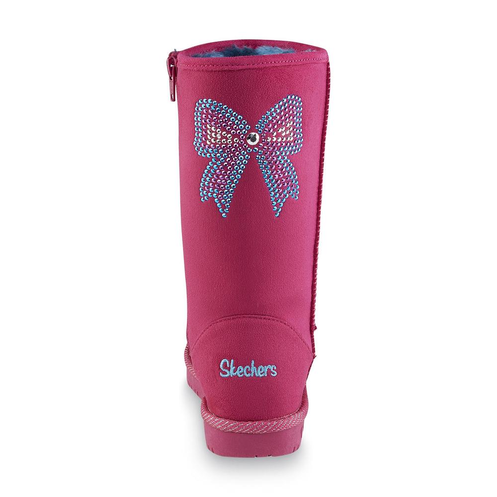 Skechers Girl's Glamslam Bow Glow Pink/Blue Faux Fur Cozy Boot