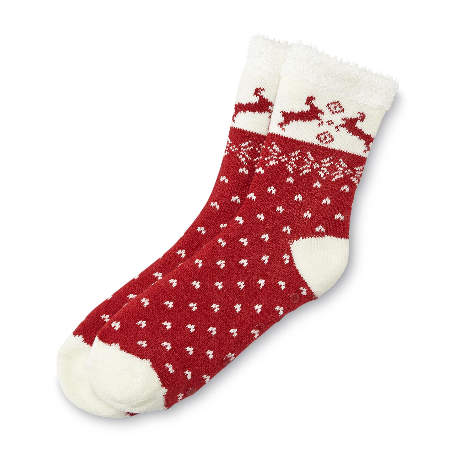 Studio S Women's Slipper Socks - Reindeer Fair Isle