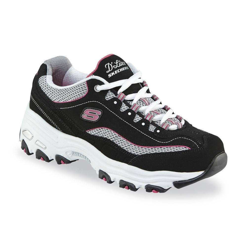 Skechers Women's D'Lites Life Saver Black/Gray/Pink Athletic Shoe - Wide Width Available
