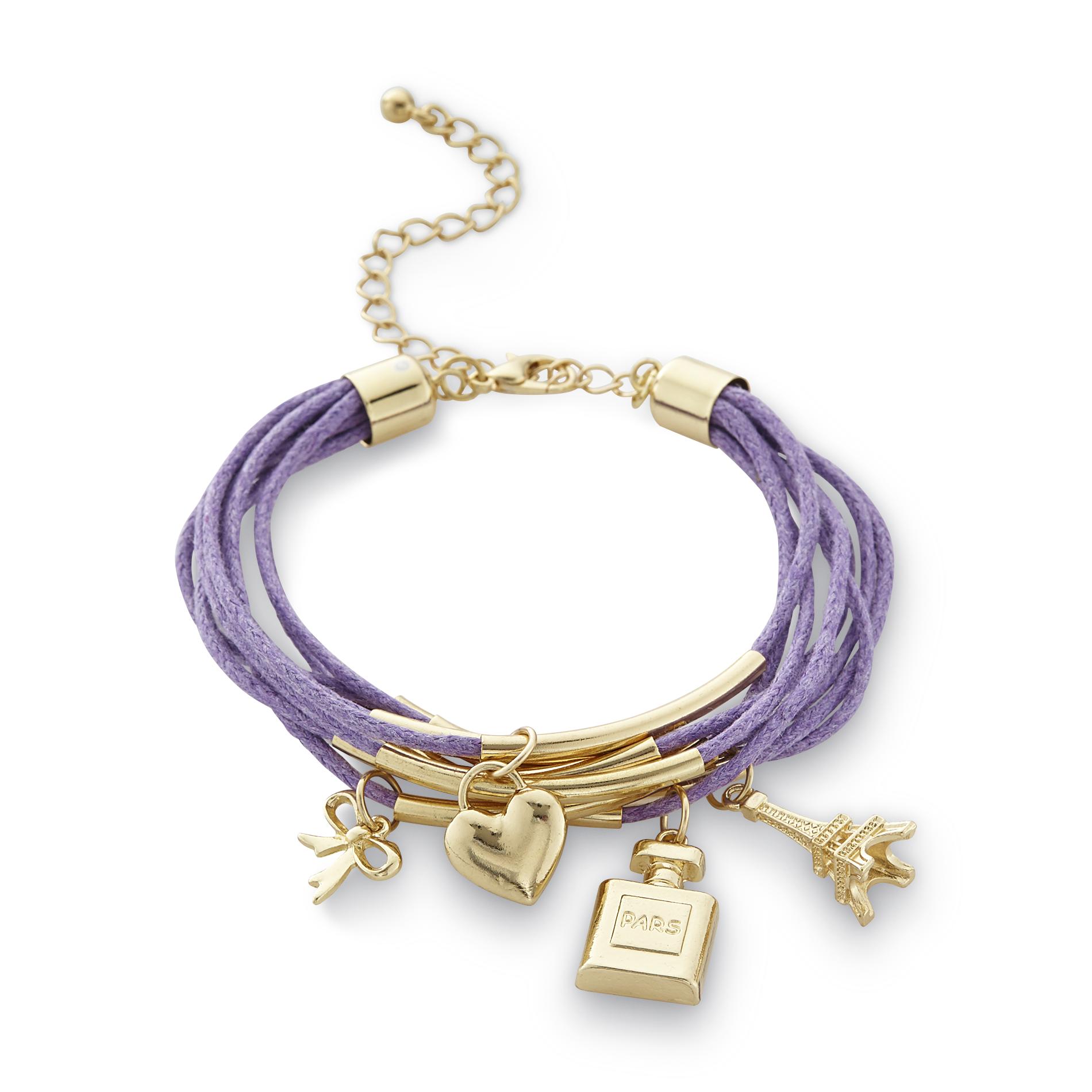 Joe Boxer Women's Goldtone Purple Charm Cord Bracelet