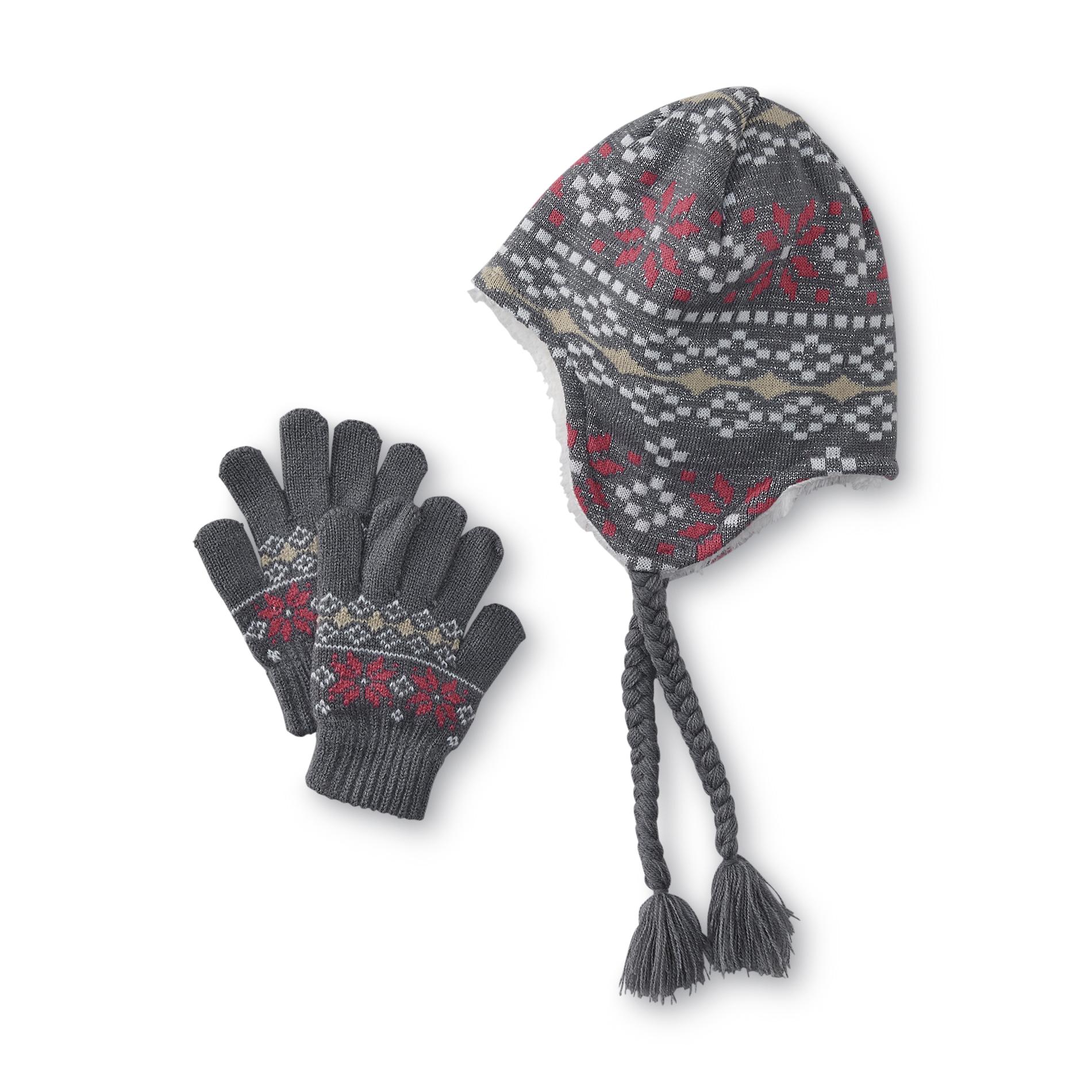 Toby Girl's Faux Fur-Lined Hat & Gloves - Fair Isle