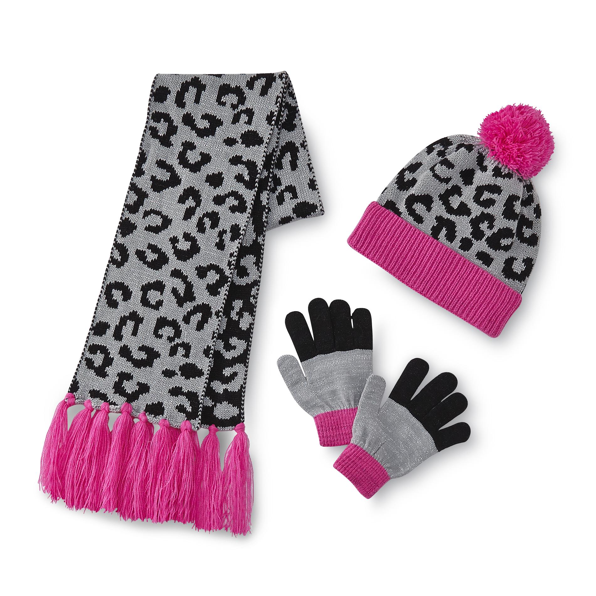 Toby Girl's Scarf, Gloves & Hat - Leopard