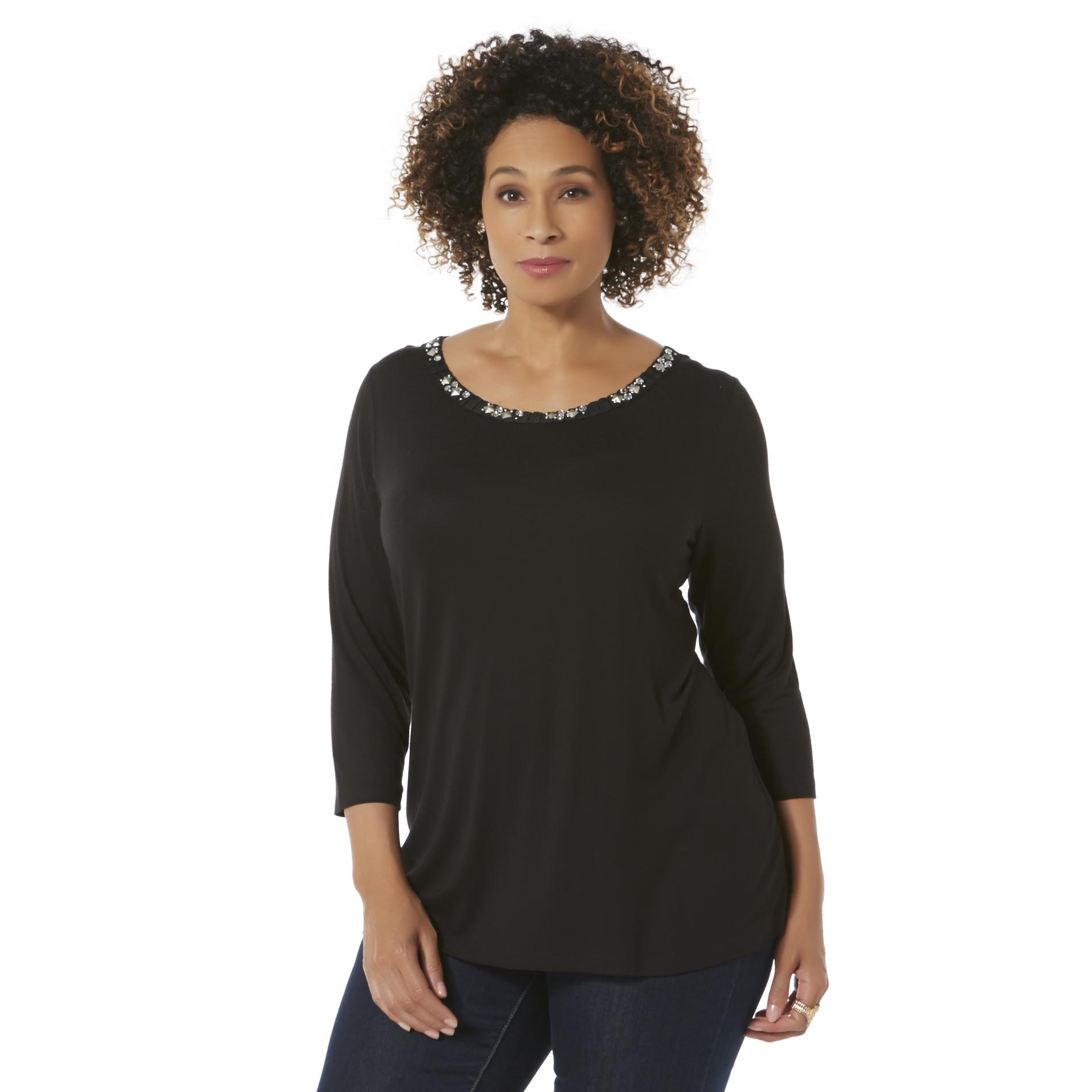 Jaclyn Smith Women's Plus Embellished Jersey Knit T-Shirt