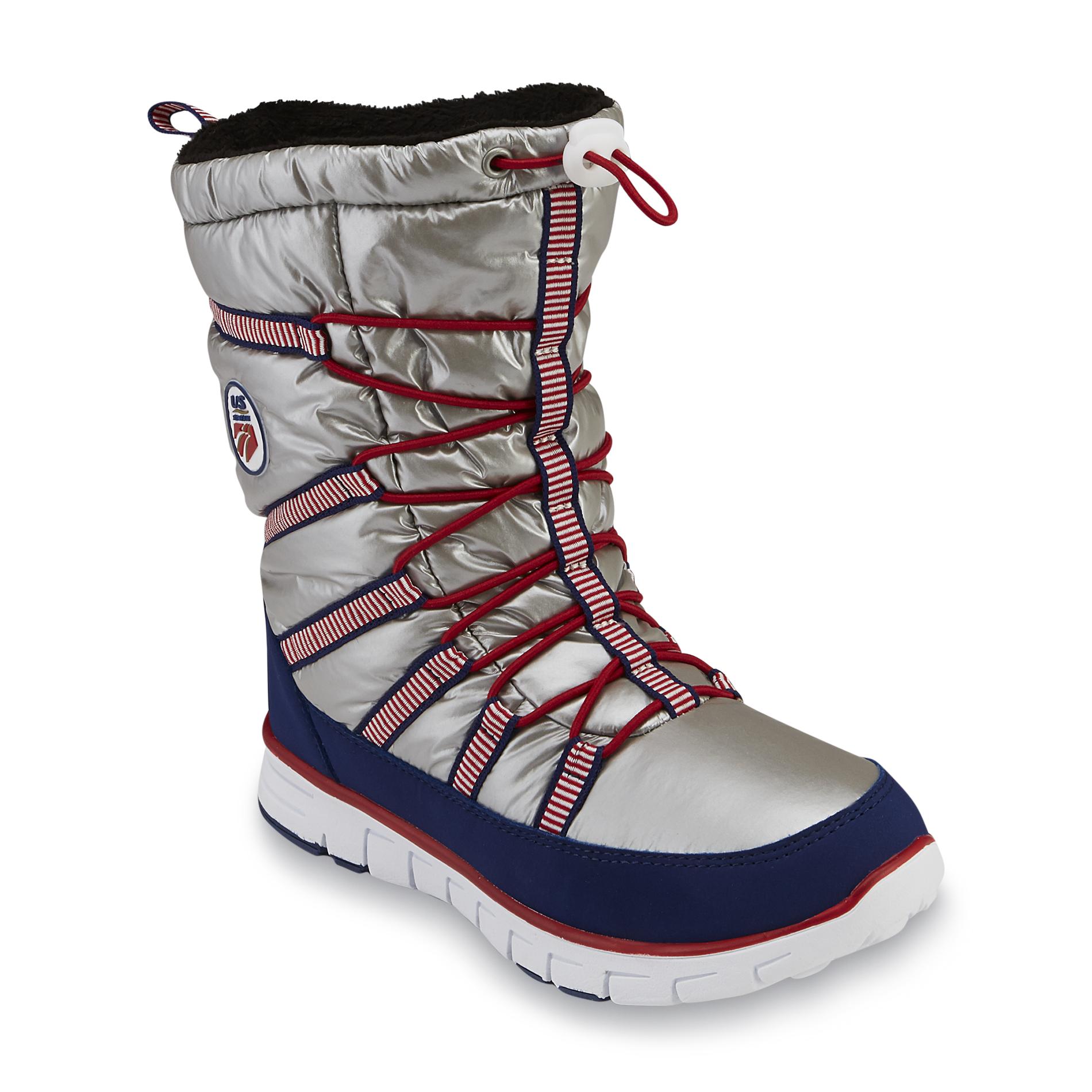 Khombu Women's Alta USA Winter/Weather Boot - Silver/Red/Blue