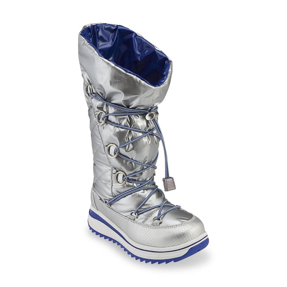 Khombu Girl's Kool Moon USA Silver/Blue Mid-Calf Snow Boot