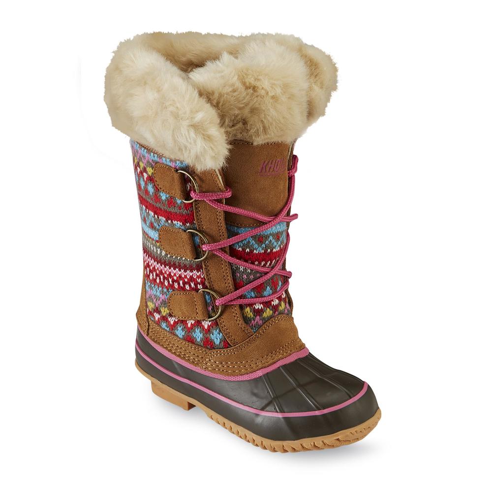 Khombu Girl's Sweater Brown/Pink/Multicolor Faux Fur Winter Snow Boot