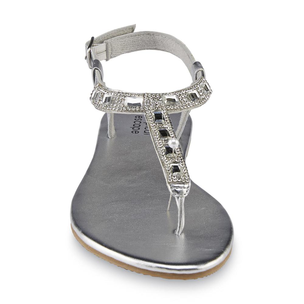 Tropical Escape Women's Glitz Silver Embellished T-Strap Sandal