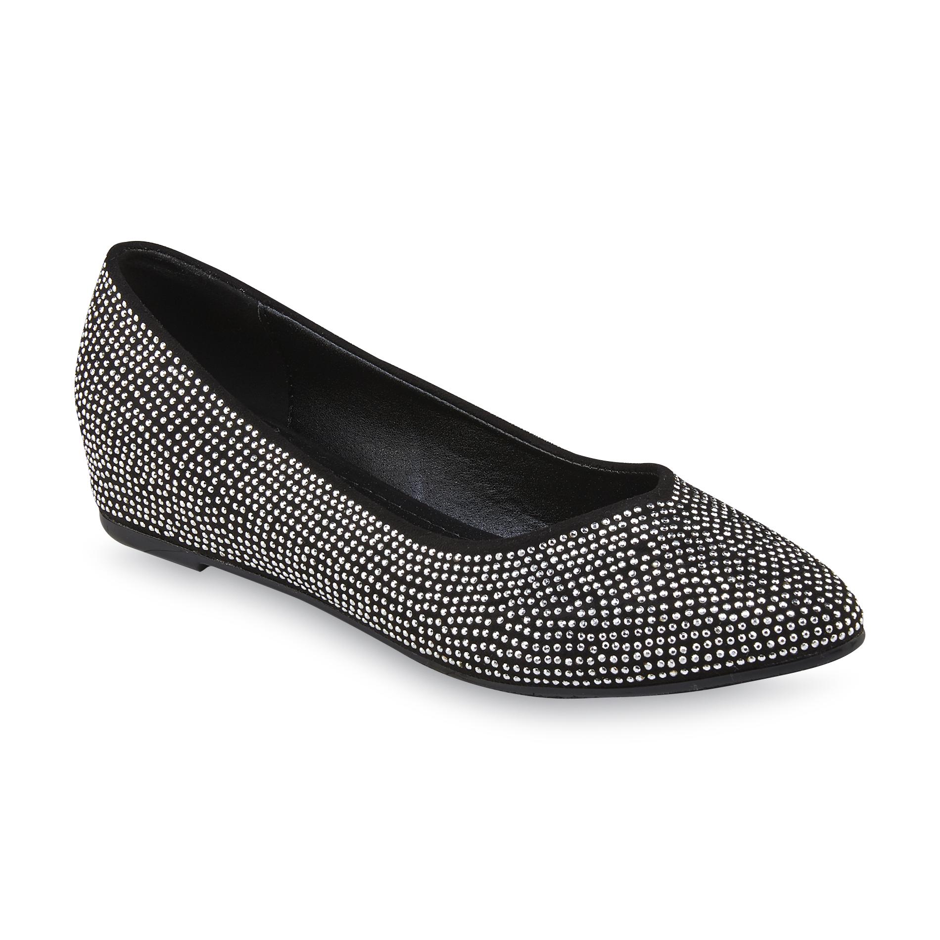 Attention Women's Millary Black/Silver Embellished Flat