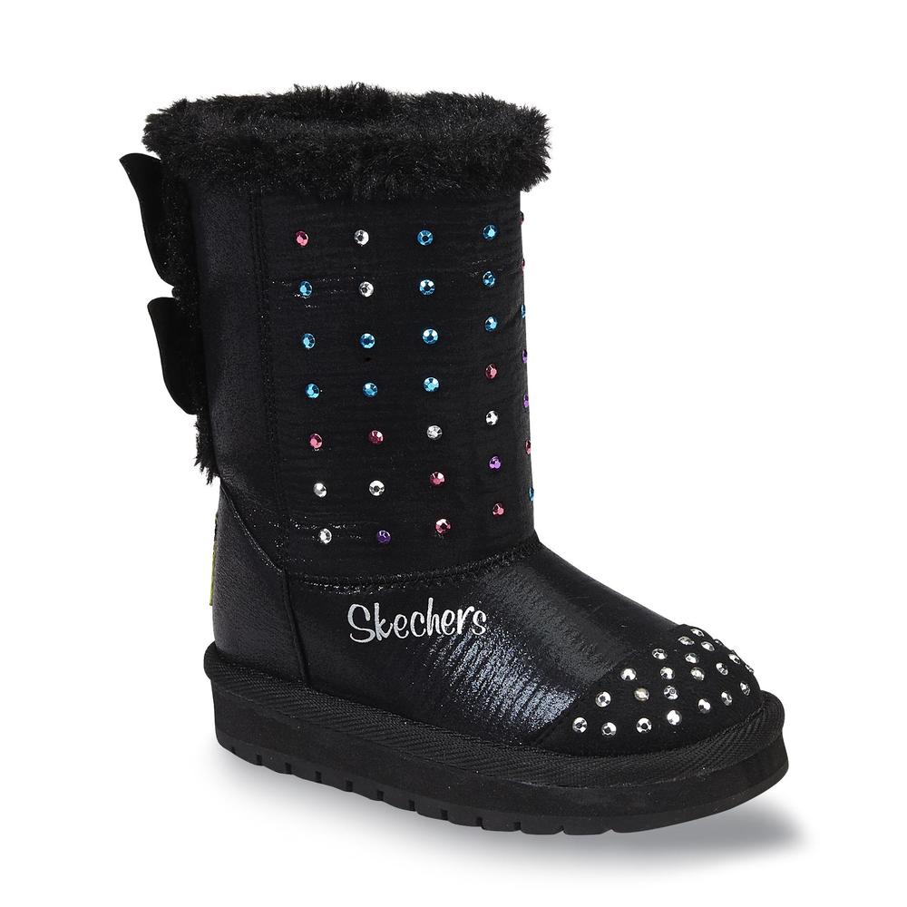Skechers Toddler Girl's Twinkle Toes: Keepsakes - Limelight Leaps Black Faux Fur Light-Up Fashion Boot