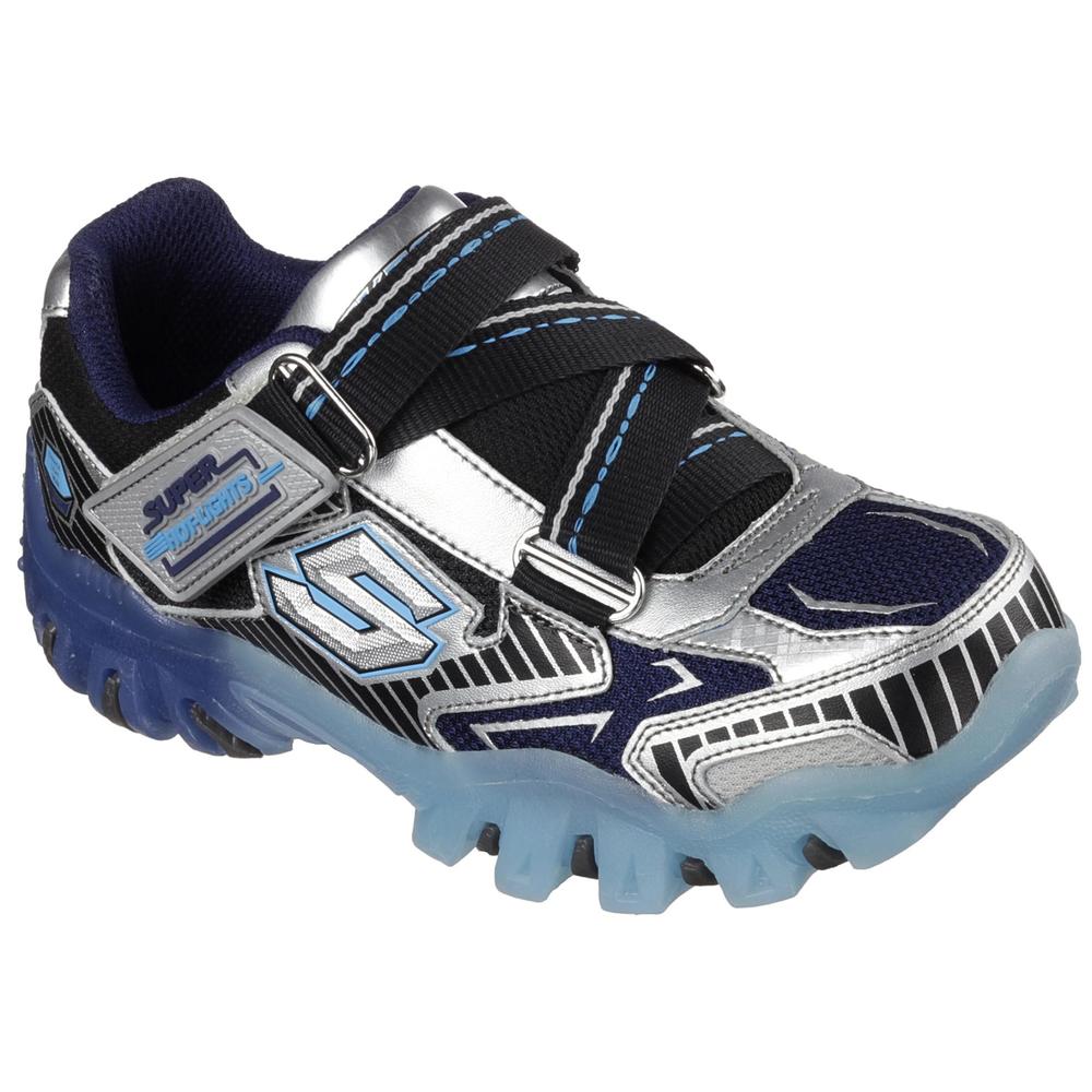 Skechers Boy's Street Lightz Bolterz Black/Silver/Blue Light-Up Athletic Shoe