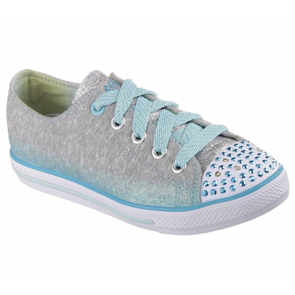 Skechers Girl's Twinkle Toes Chit Chat Sweet Surprise Gray/Blue Light-Up Fashion Sneaker