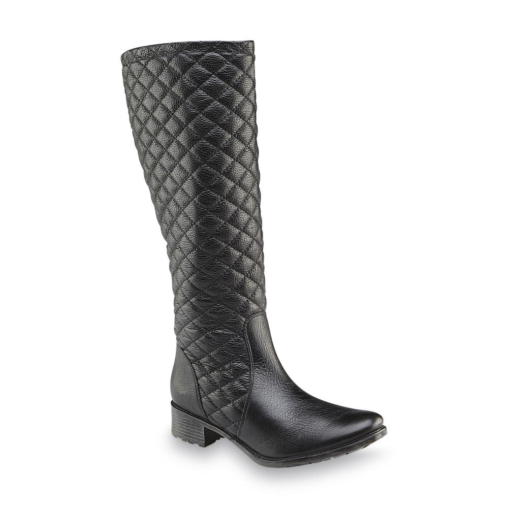 TheraShoe Women's Raquel Leather Quilted Riding Boot - Black