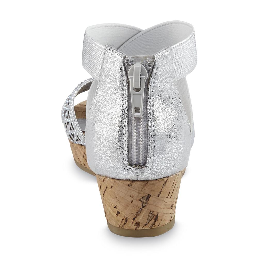 Piper Girl's Jeanie Silver Embellished Wedge Sandal