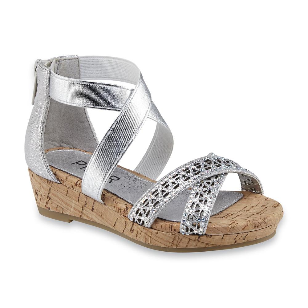 Piper Toddler Girl's Jeanie Silver Embellished Wedge Sandal