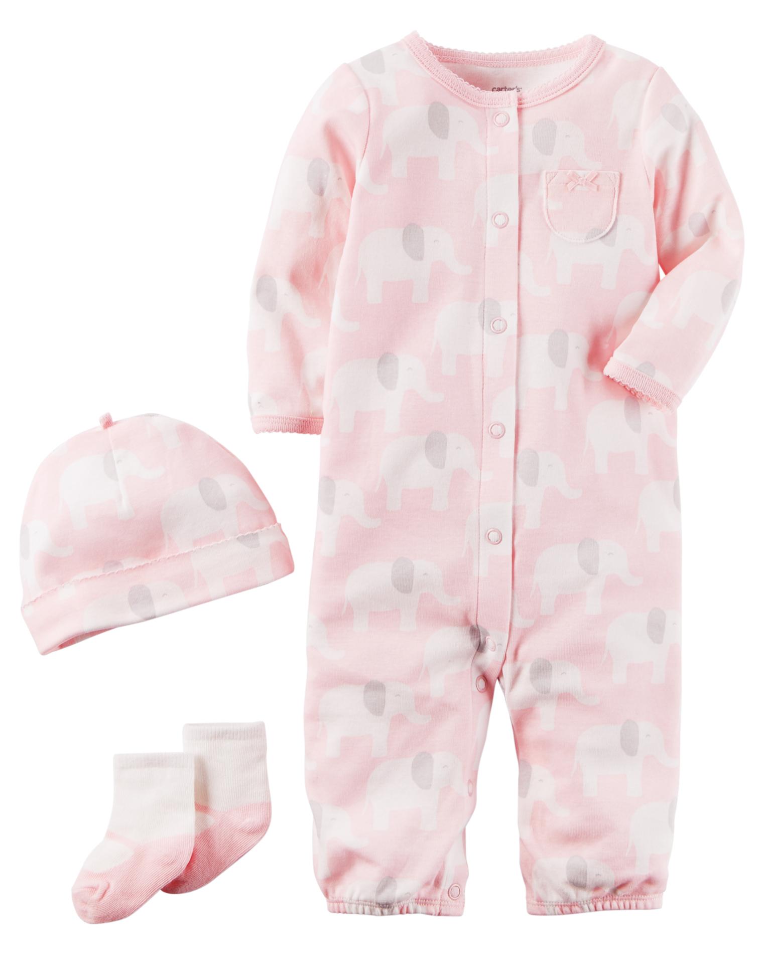 Carter's Infant Girls' Sleeper Pajamas, Socks & Hat Elephant