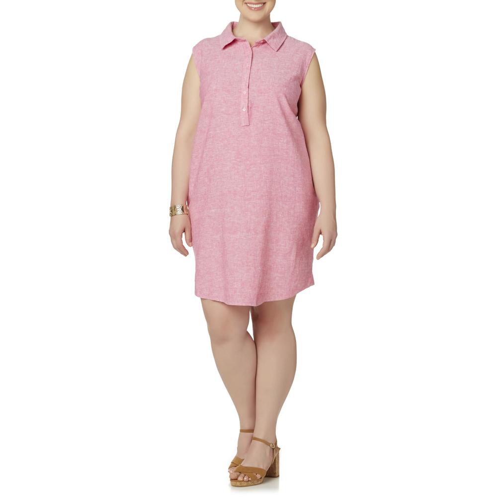 Basic Editions Women's Plus Sleeveless Shirt Dress