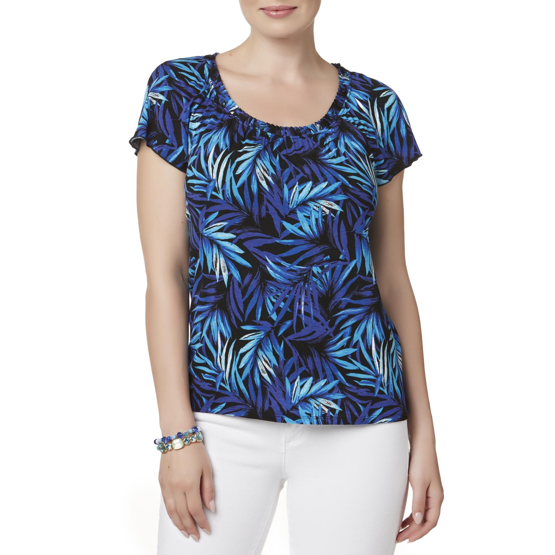 Jaclyn Smith Women's Peasant Top - Palm Leaf Print