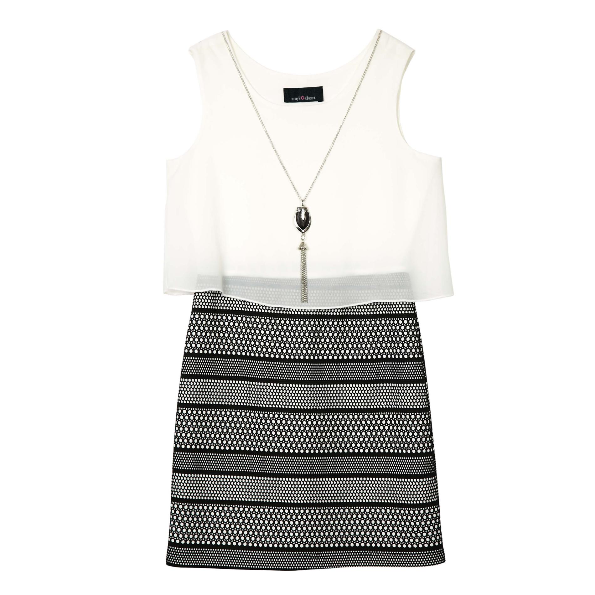 Amy's Closet Girl's Blouson Dress & Pendant Necklace - Striped