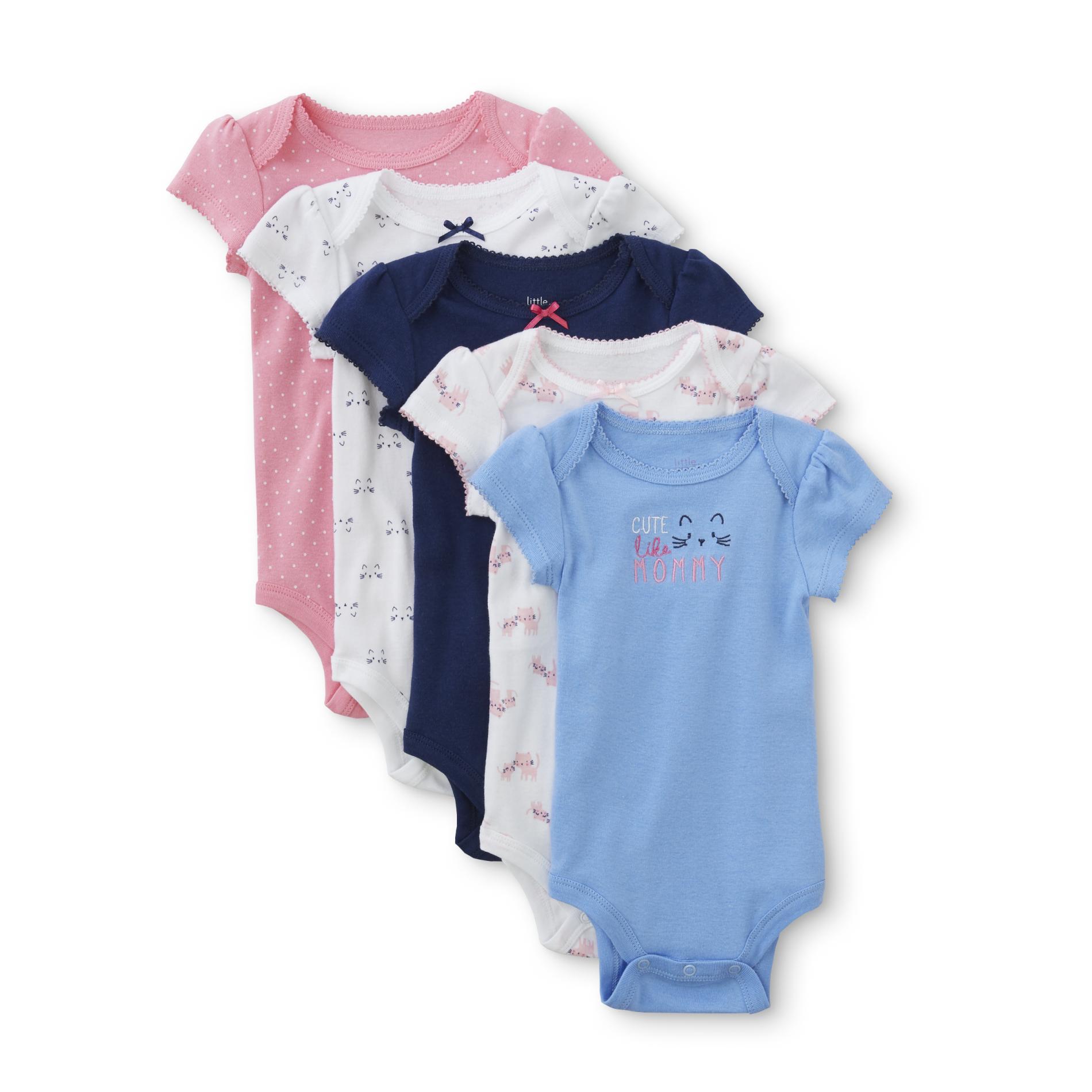 Little Wonders Infant Girls' 5-Pack Short-Sleeve Bodysuits - Cats