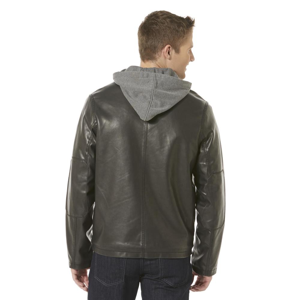 Structure Men's Synthetic Leather Hooded Jacket