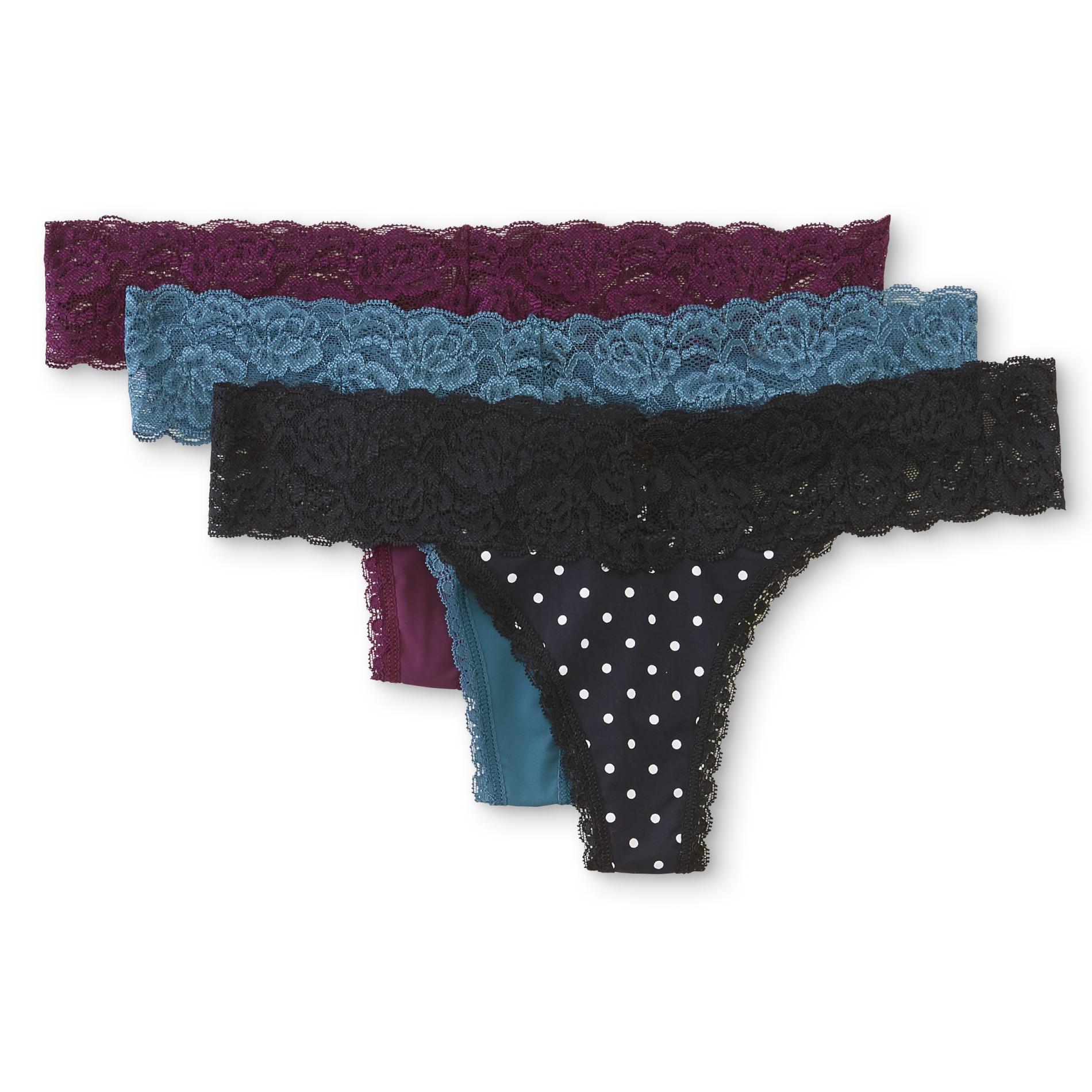 Simply Styled *3 PACK* Women's Lace Thong Silky Underwear Panties S M NWT FAST