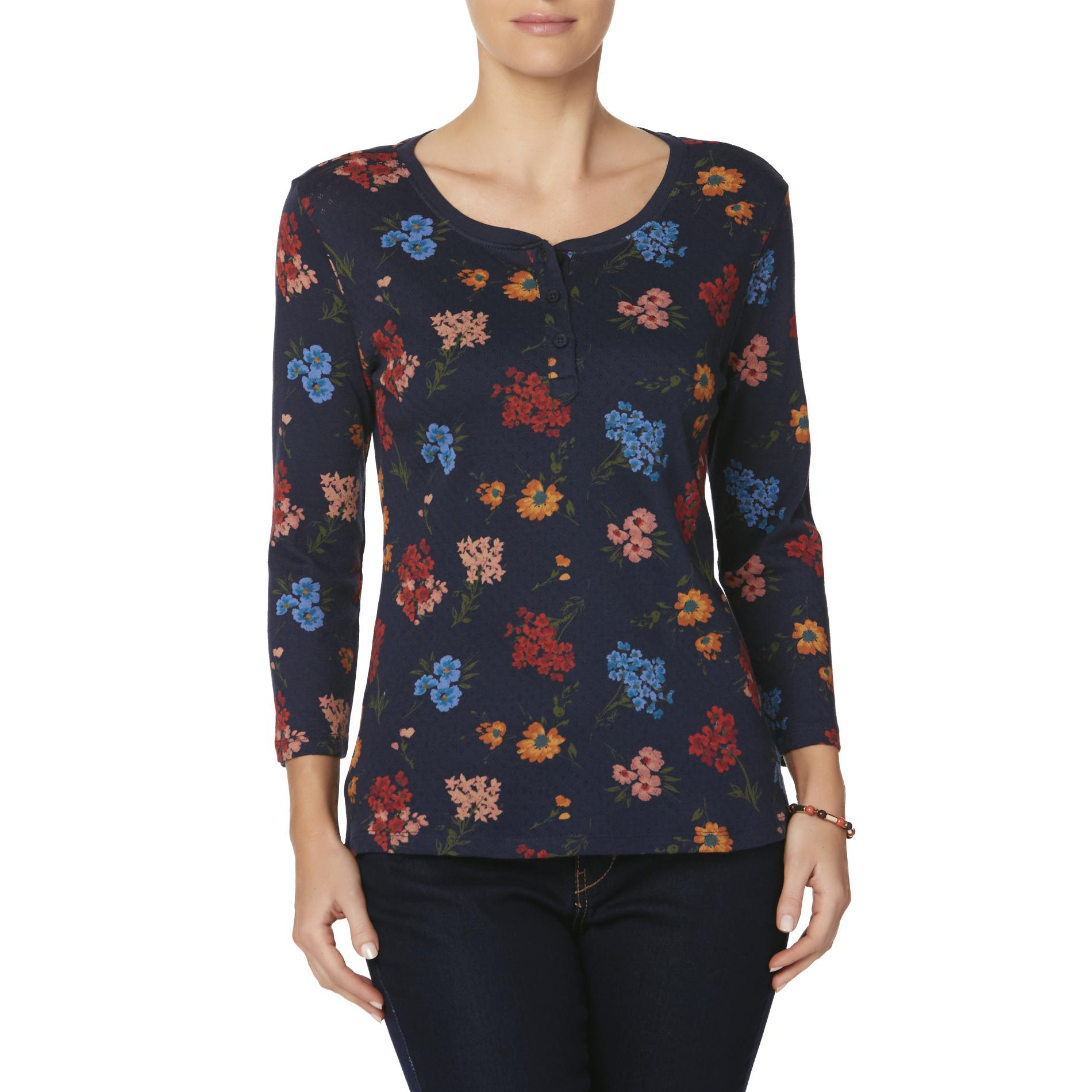 Basic Editions Women's Henley Top - Floral