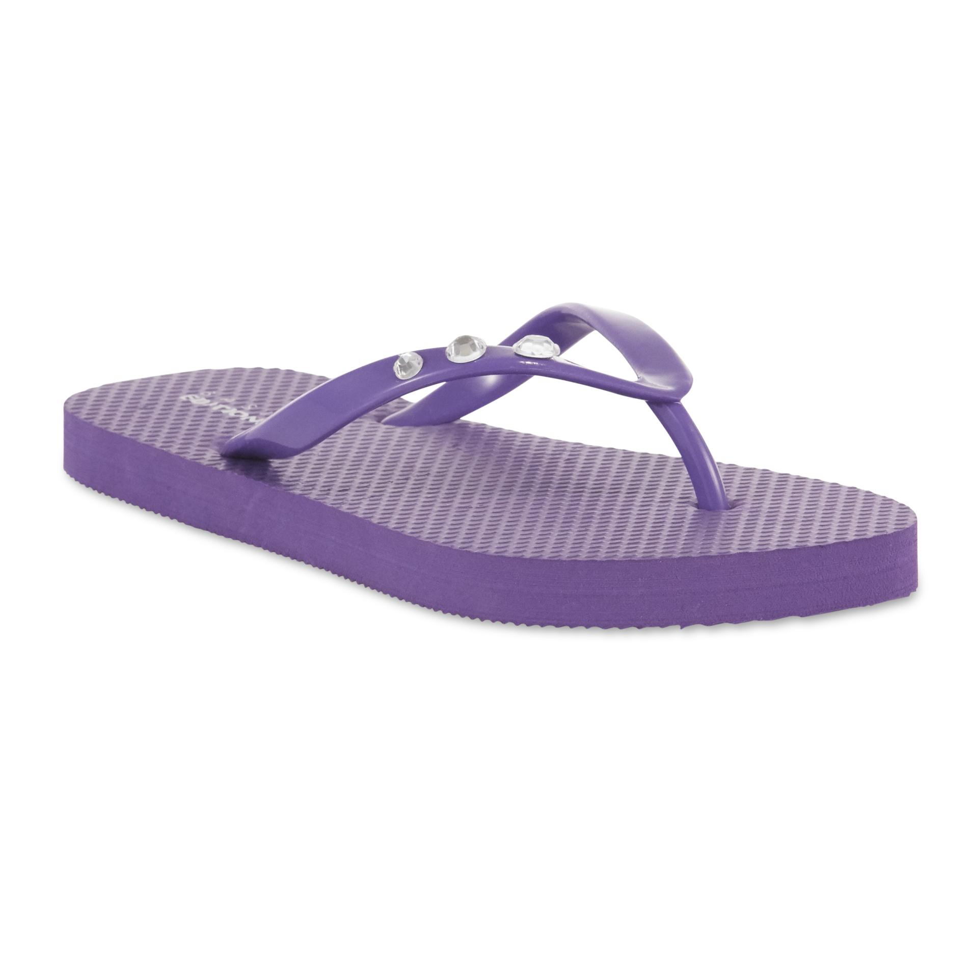 Basic Editions Girls' Sofia Purple Embellished Flip-Flop Sandal