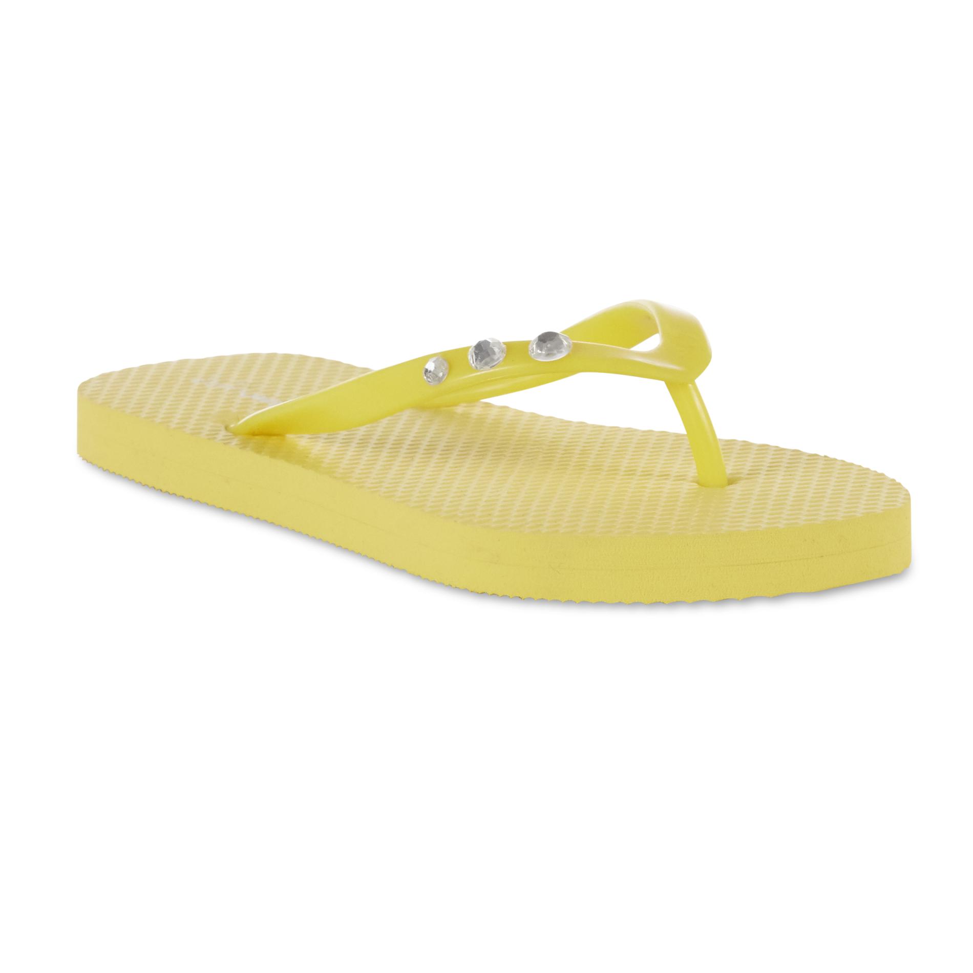 Basic Editions Girls' Sofia Yellow Embellished Flip-Flop Sandal