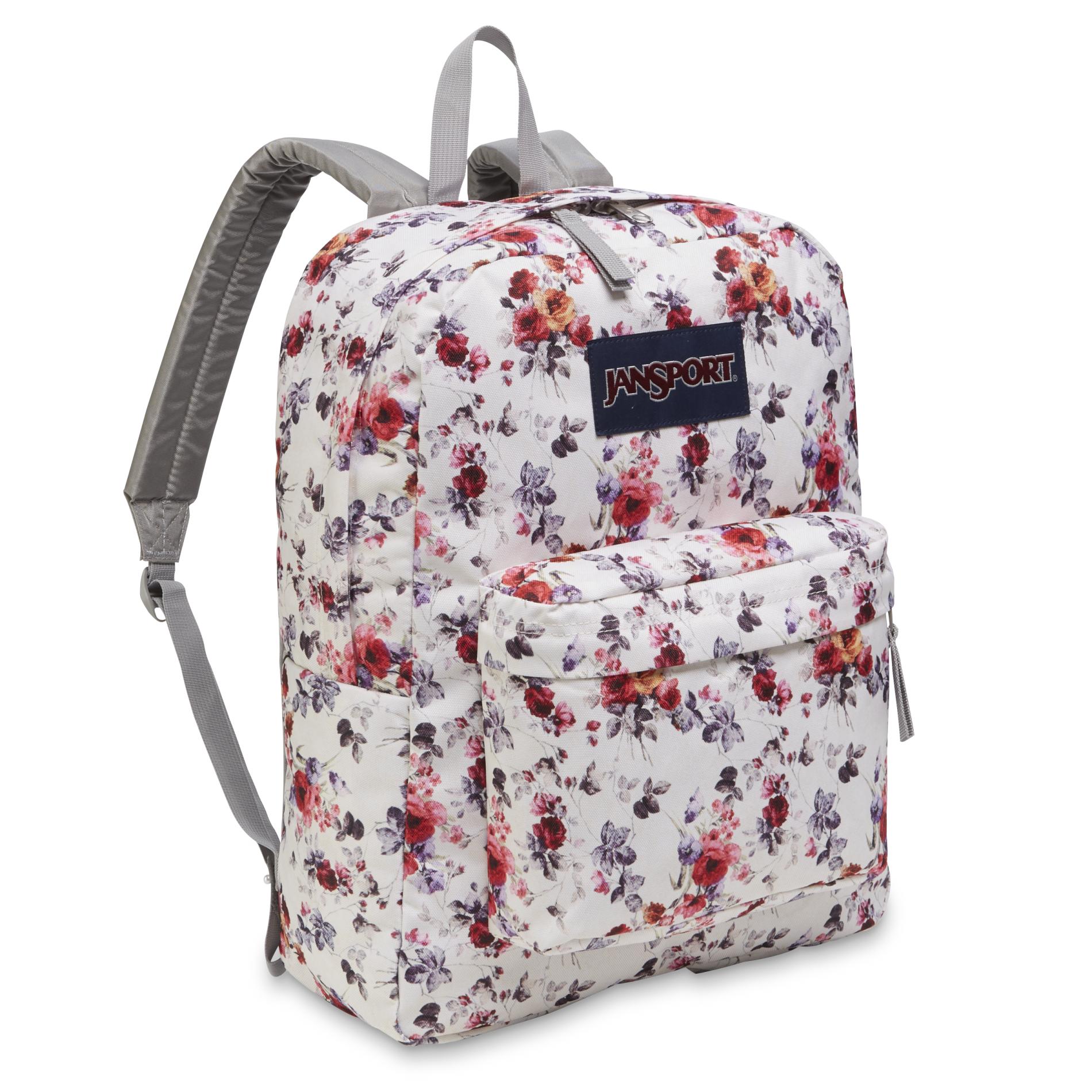 white floral jansport backpack