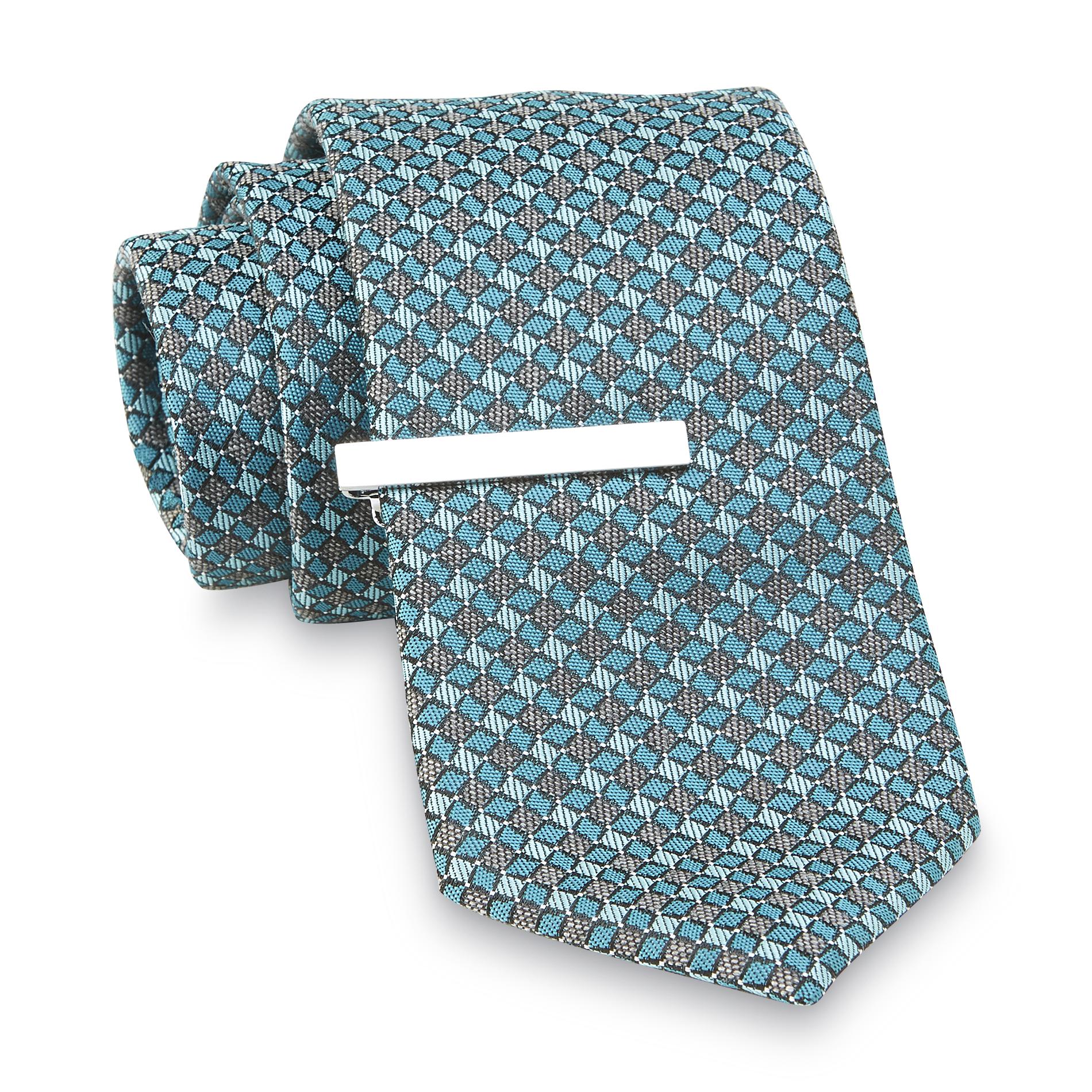 Structure Men's Narrow Necktie & Tie Clip - Dot Grid