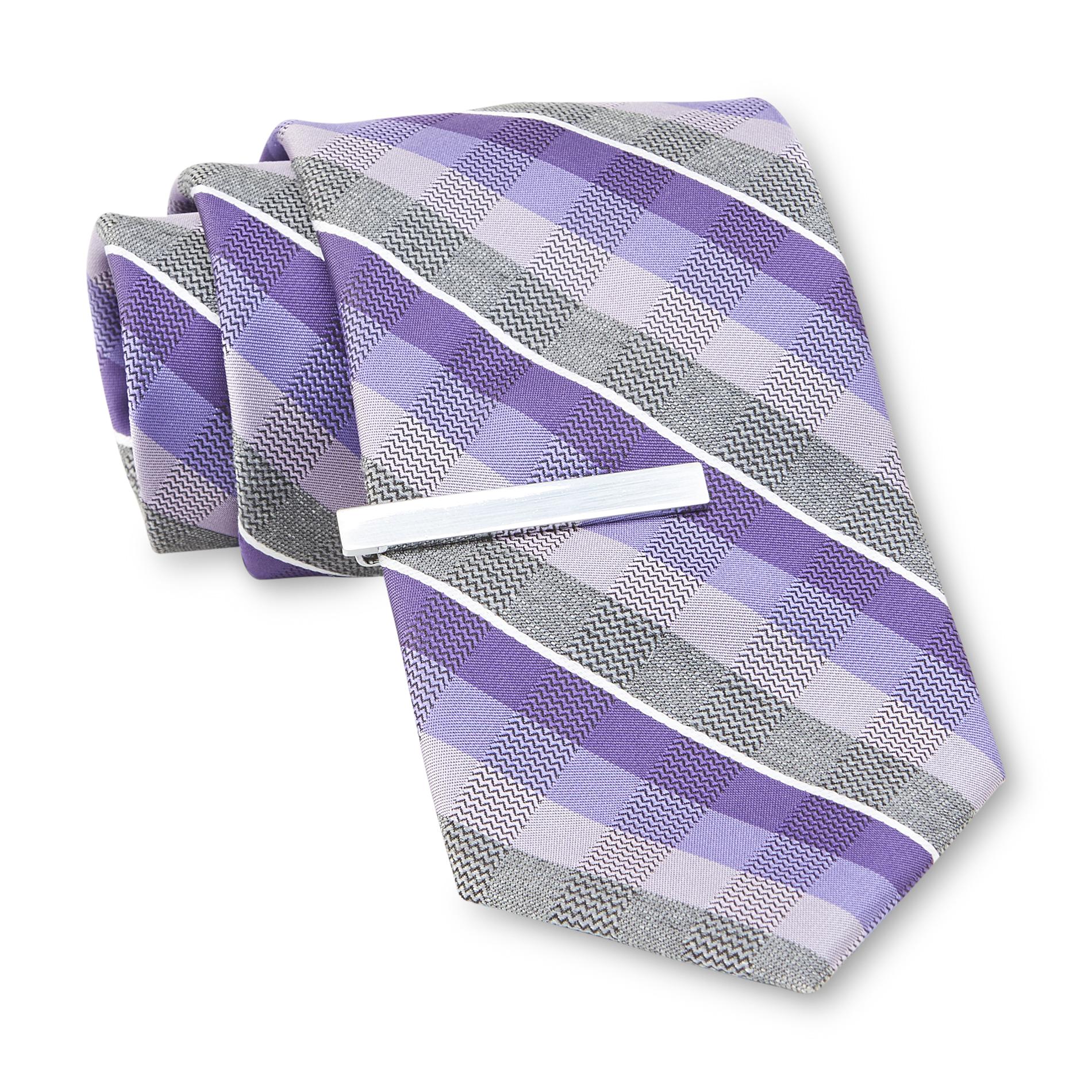 Structure Men's Narrow Necktie & Tie Clip - Diagonal Stripe