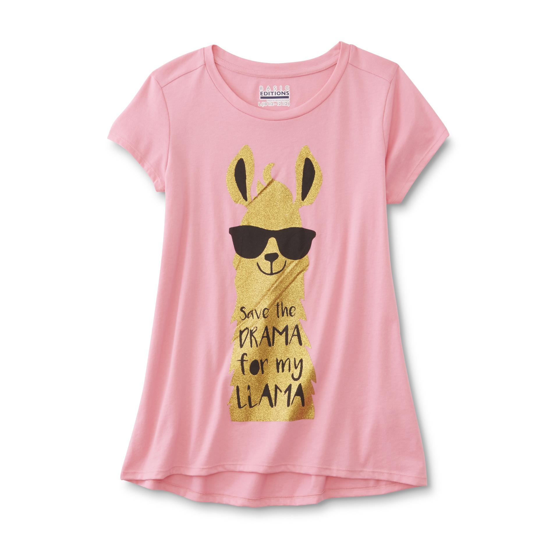 Basic Editions Girls' Graphic T-Shirt - Save The Drama Llama