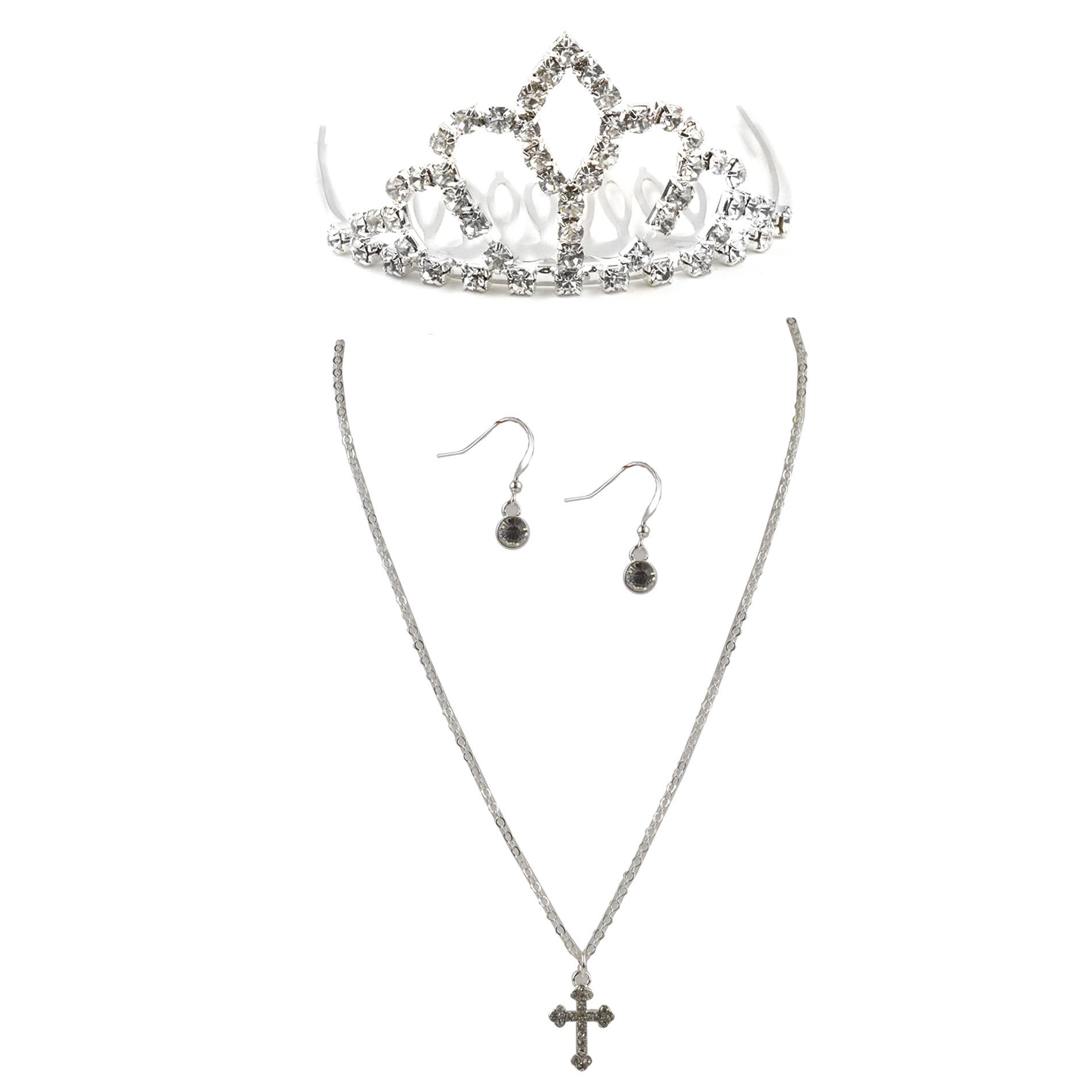 Piper Girls' Silvertone Tiara, Necklace & Drop Earrings Piper Girls' Silvertone Tiara, Necklace & Drop Earrings