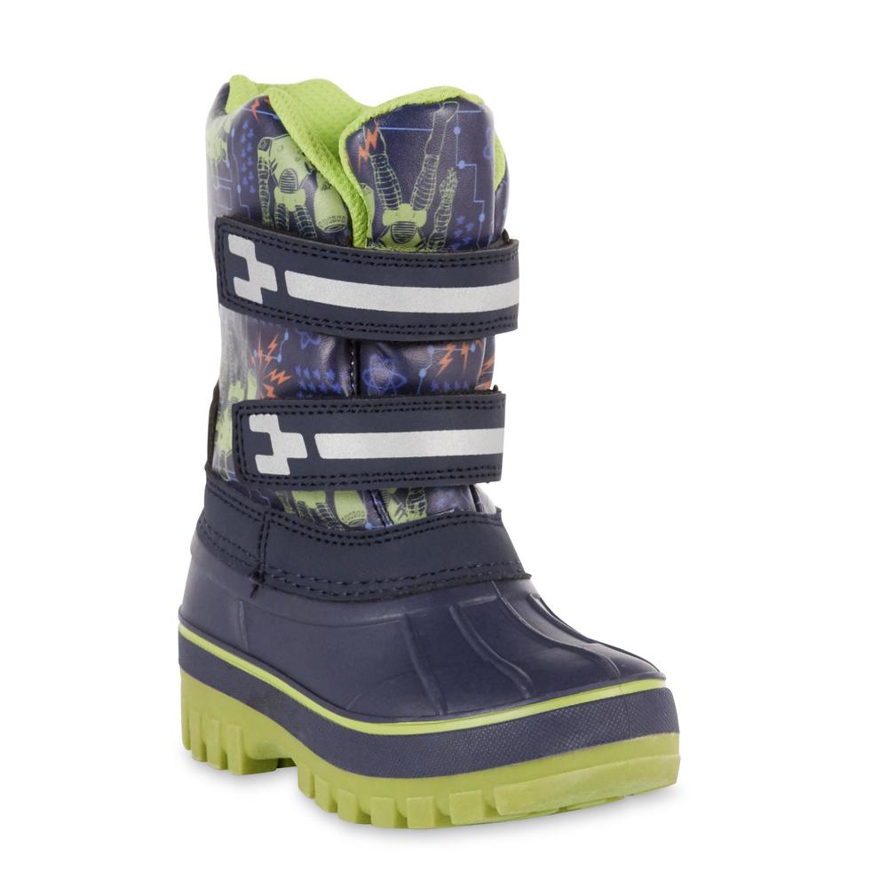 Athletech Toddler Boys' Miki Navy/Green Robot Snow Boot
