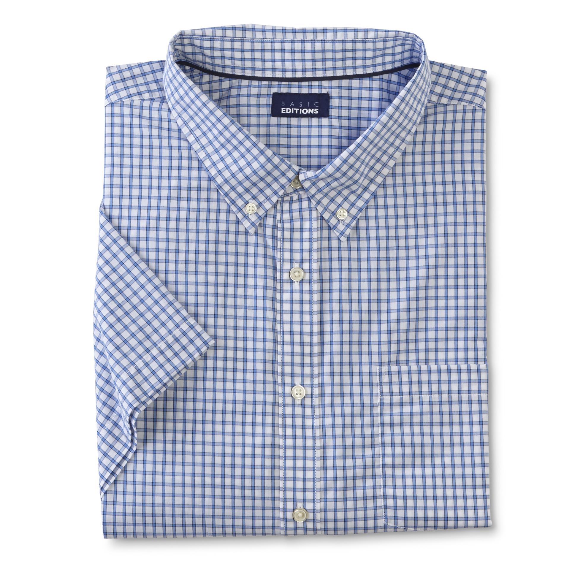 Basic Editions Men's Big & Tall Button-Front Shirt - Tattersall Plaid