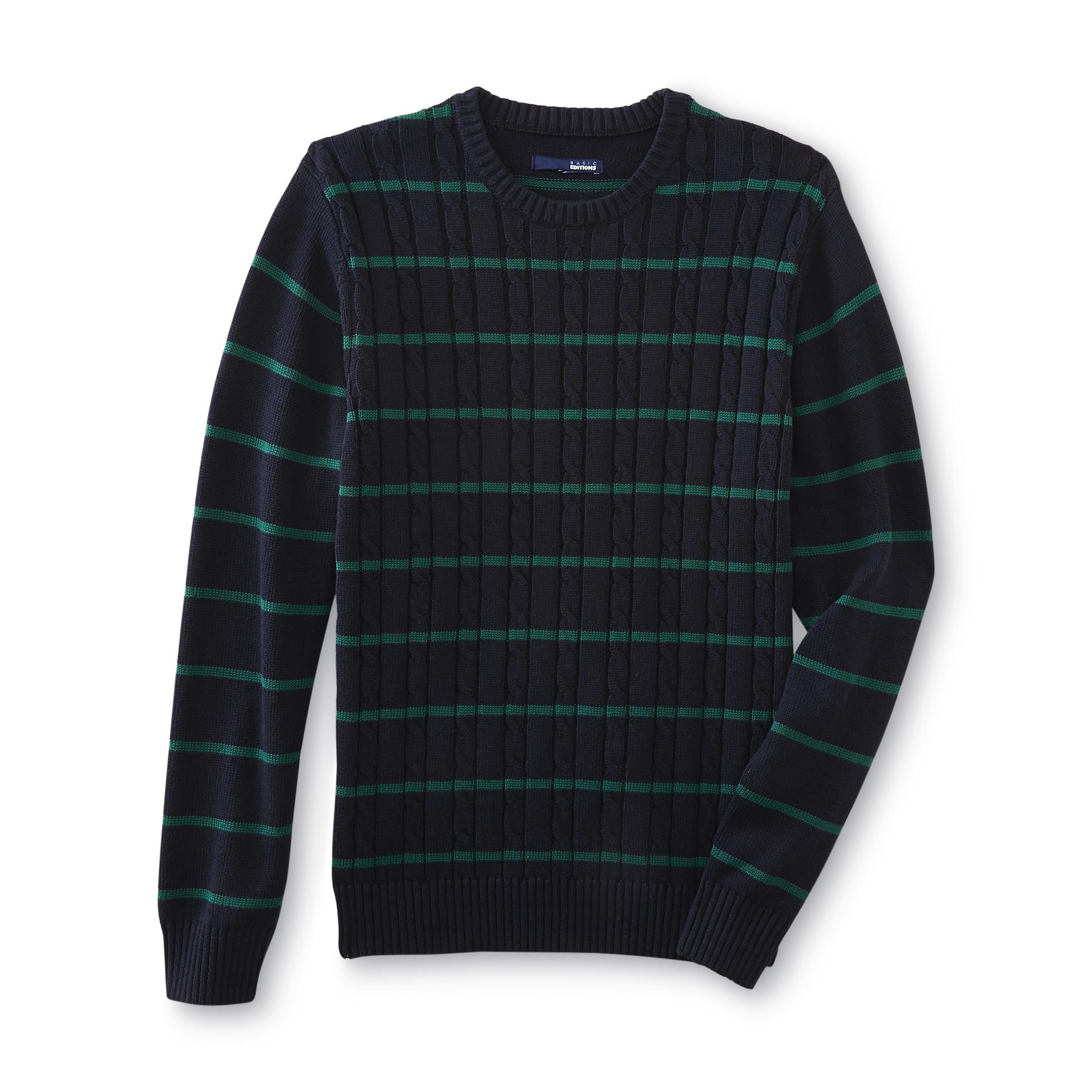Basic Editions Men's Cable Knit Sweater - Striped