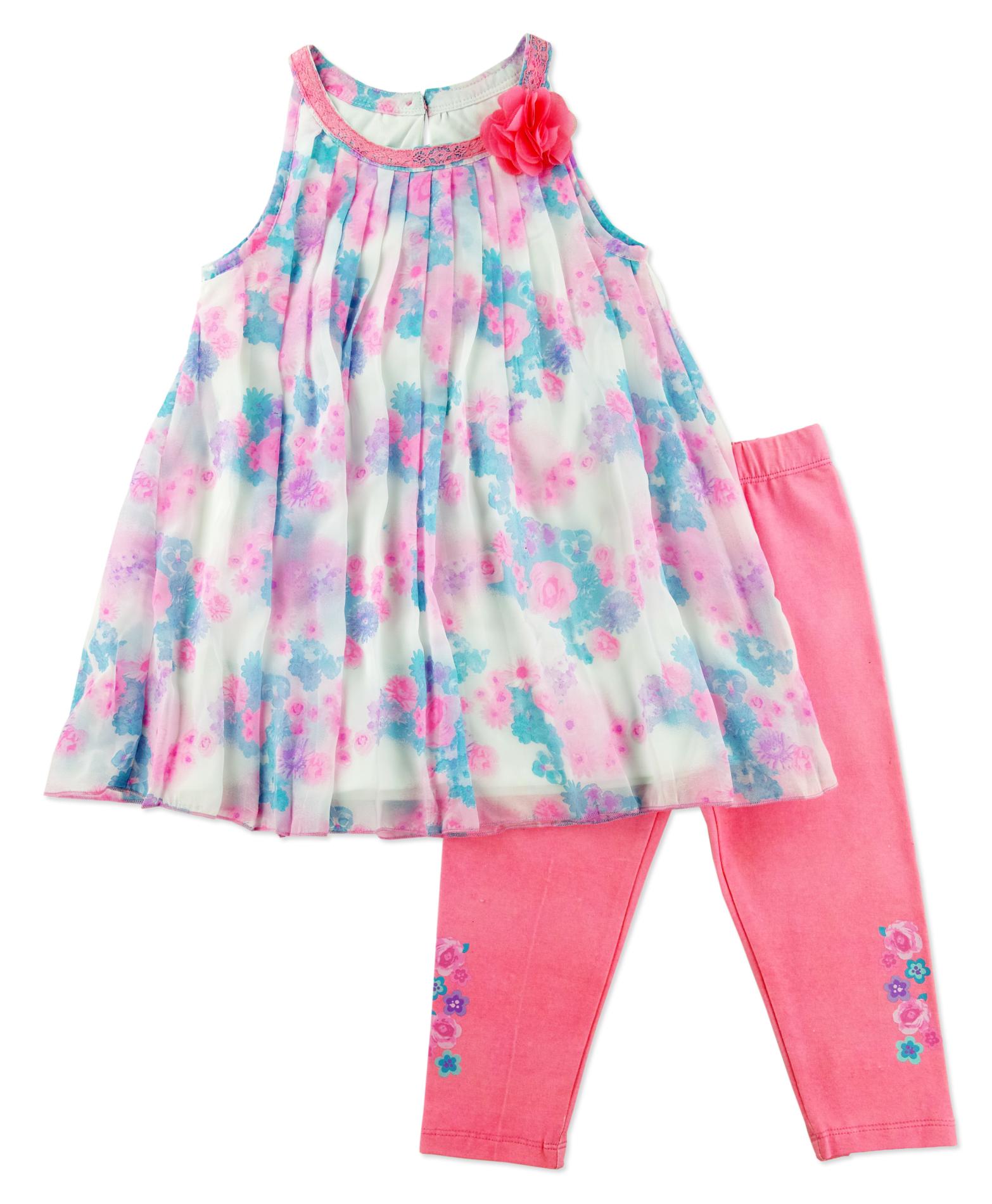 Young Hearts Girl's Sleeveless Chiffon Top & Leggings - Floral