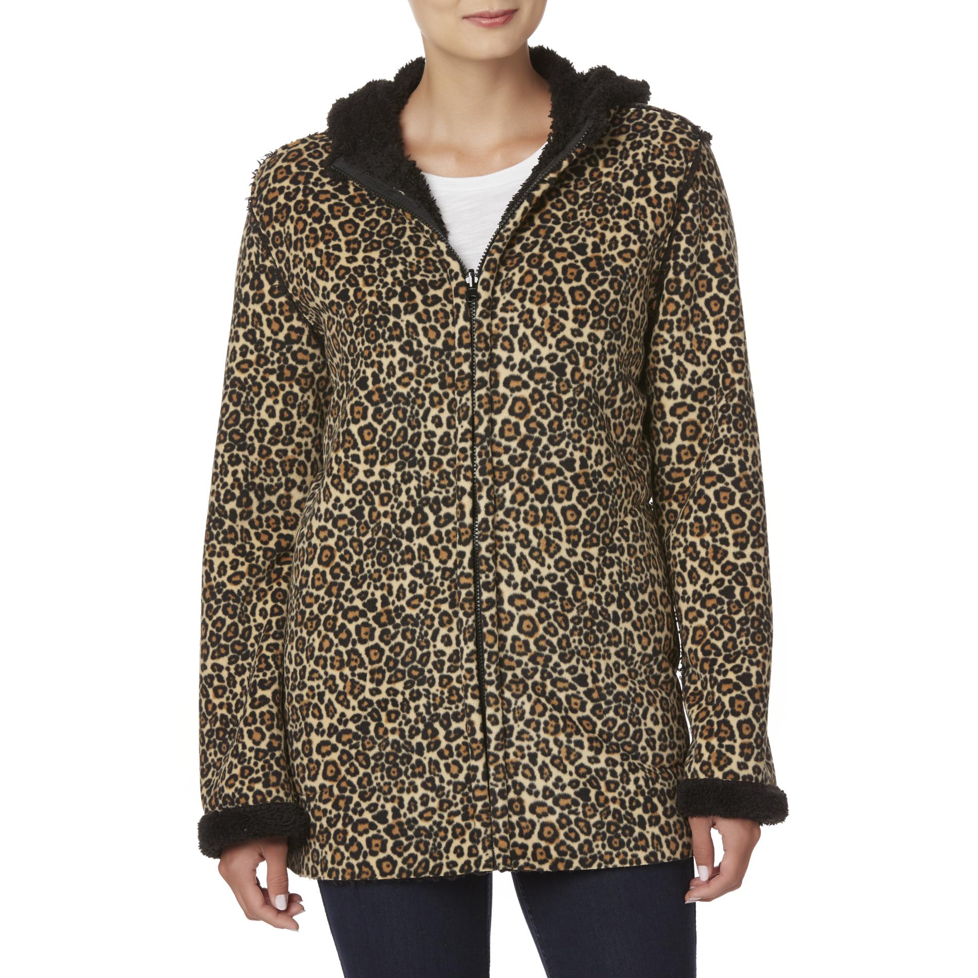 Simply Styled Women's Hooded Fleece Jacket Leopard Print Shop Your