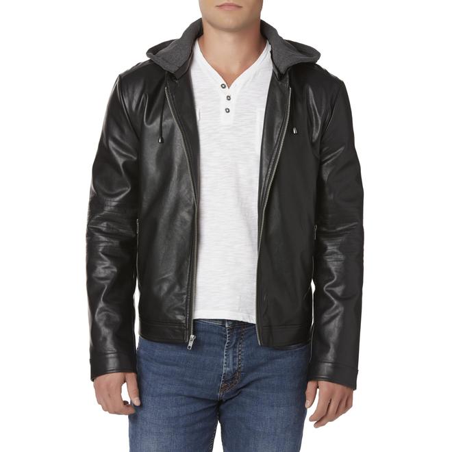 Route 66 Men's Hooded Synthetic Leather Jacket