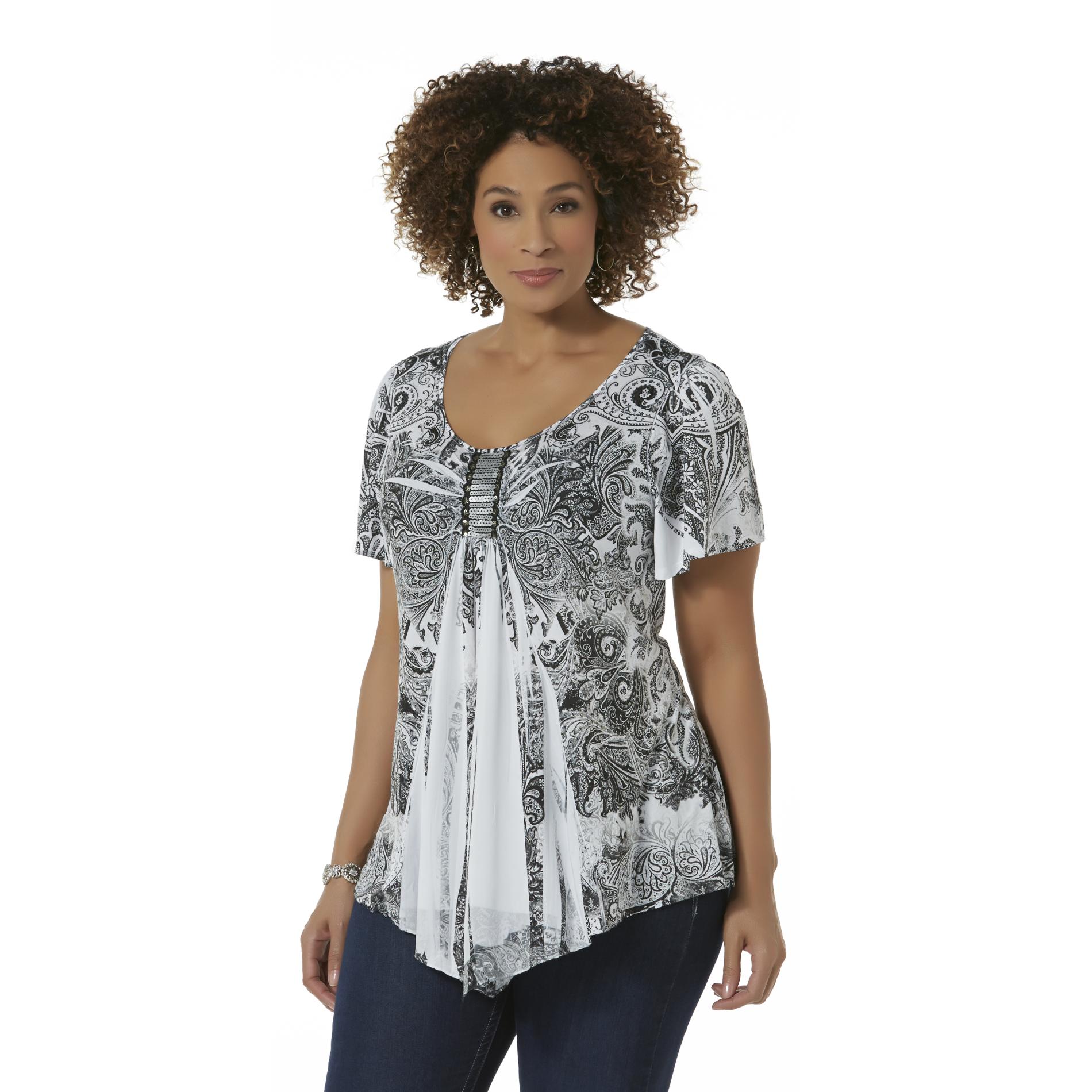 Live and Let Live Women's Plus Embellished Short-Sleeve Top