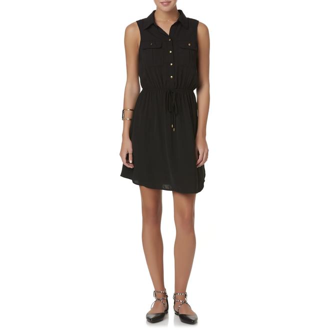 bebop sleeveless button tie front shirt dres